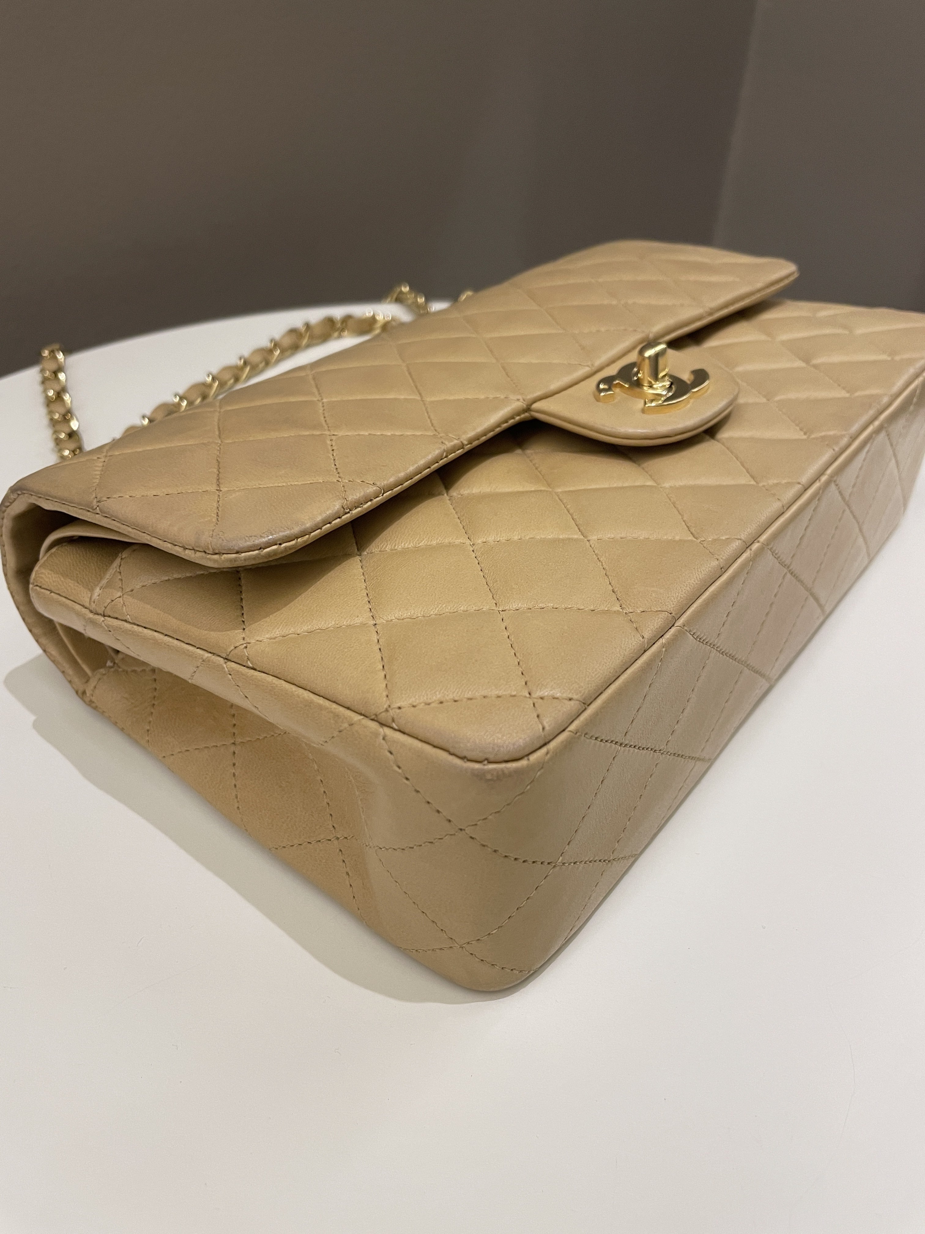 Chanel Vintage Classic Quilted Medium Double Flap Beige Lambskin