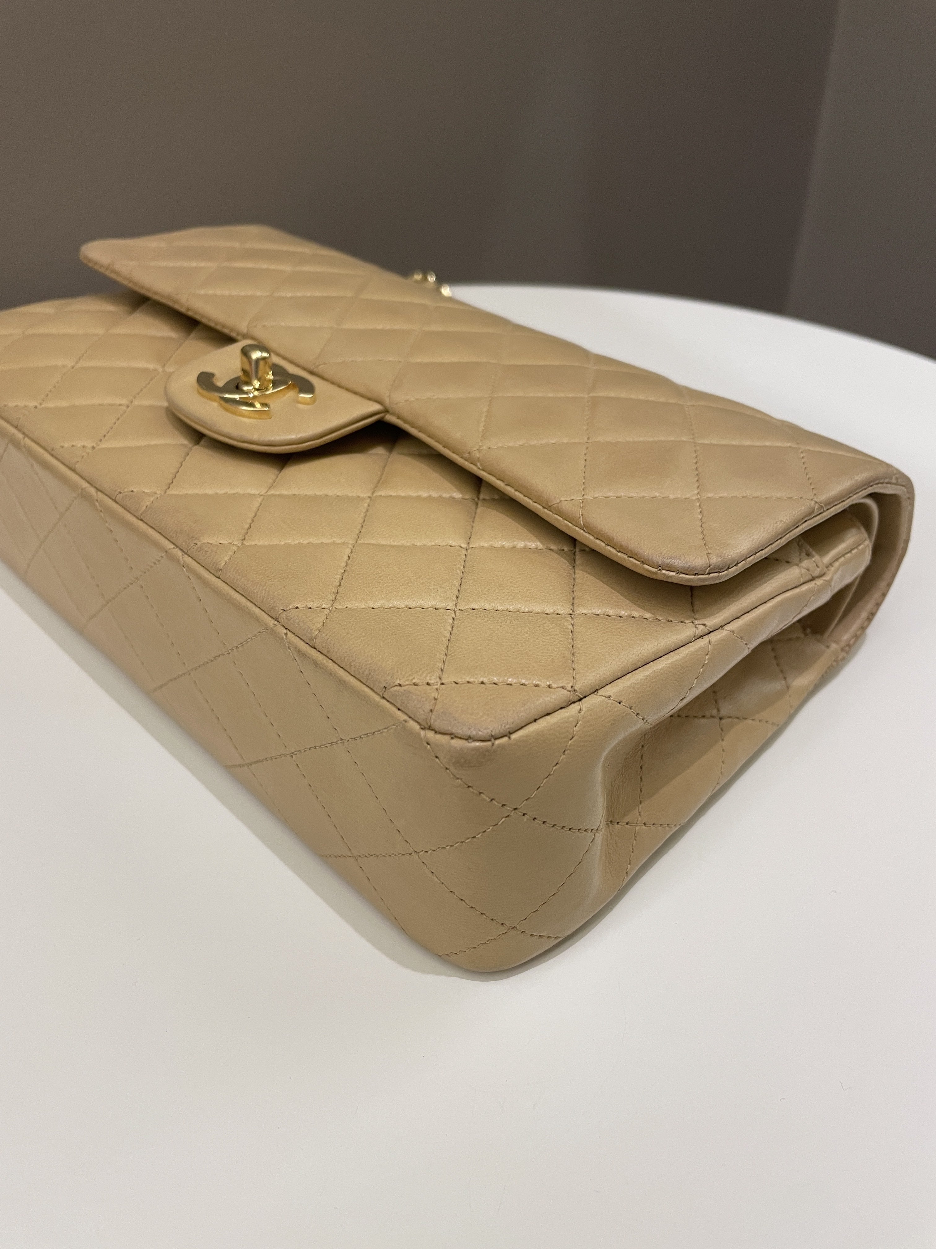 Chanel Vintage Classic Quilted Medium Double Flap Beige Lambskin