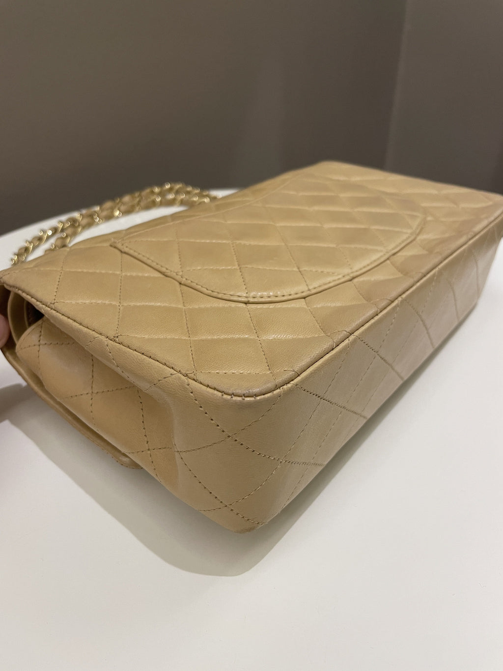 Chanel Vintage Classic Quilted Medium Double Flap Beige Lambskin