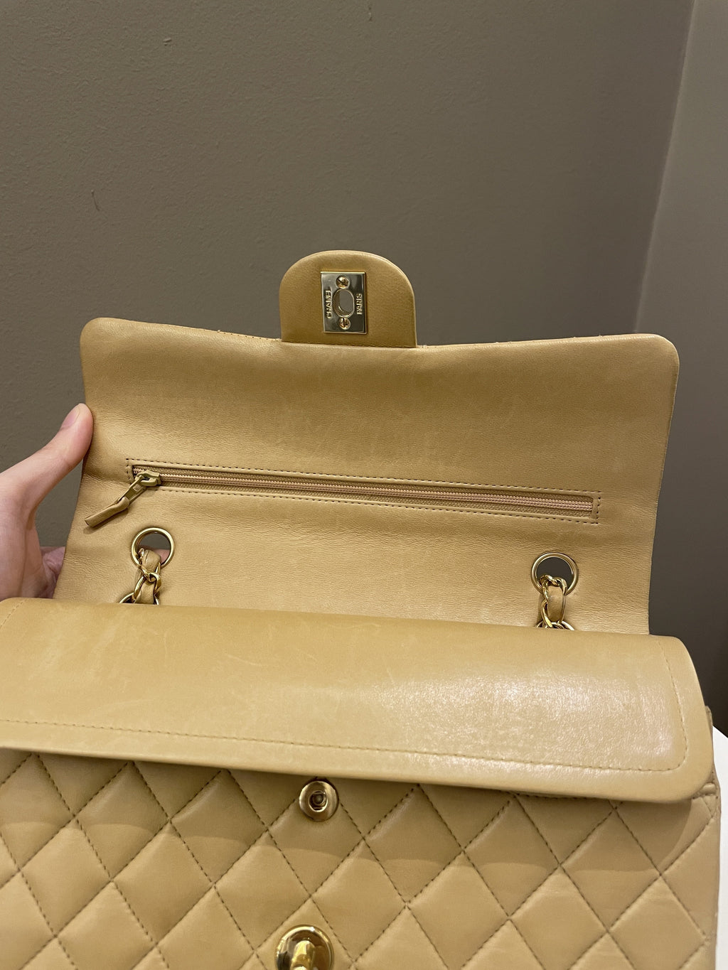 Chanel Vintage Classic Quilted Medium Double Flap Beige Lambskin