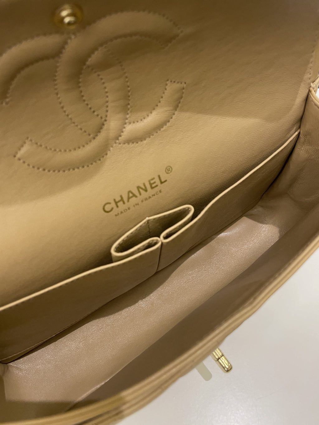 Chanel Vintage Classic Quilted Medium Double Flap Beige Lambskin