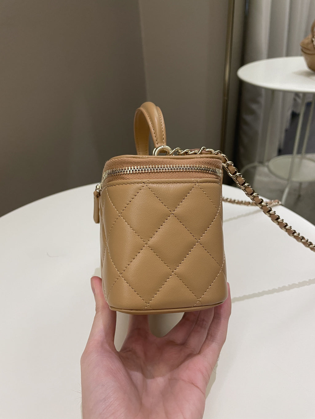 Chanel Top Handle Vanity Rectangular Dark Beige Lambskin