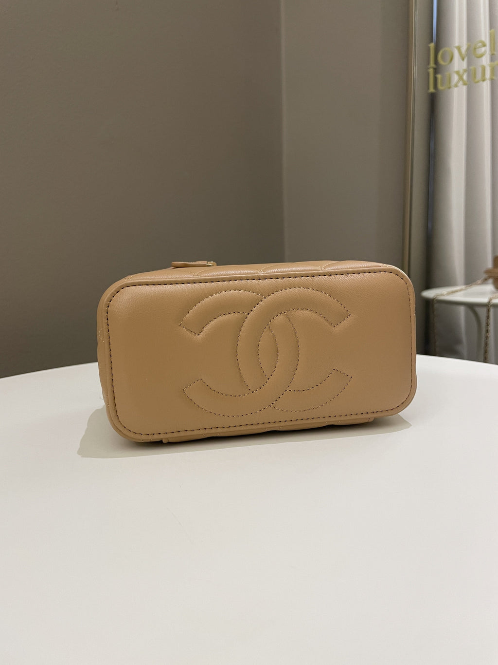 Chanel Top Handle Vanity Rectangular Dark Beige Lambskin