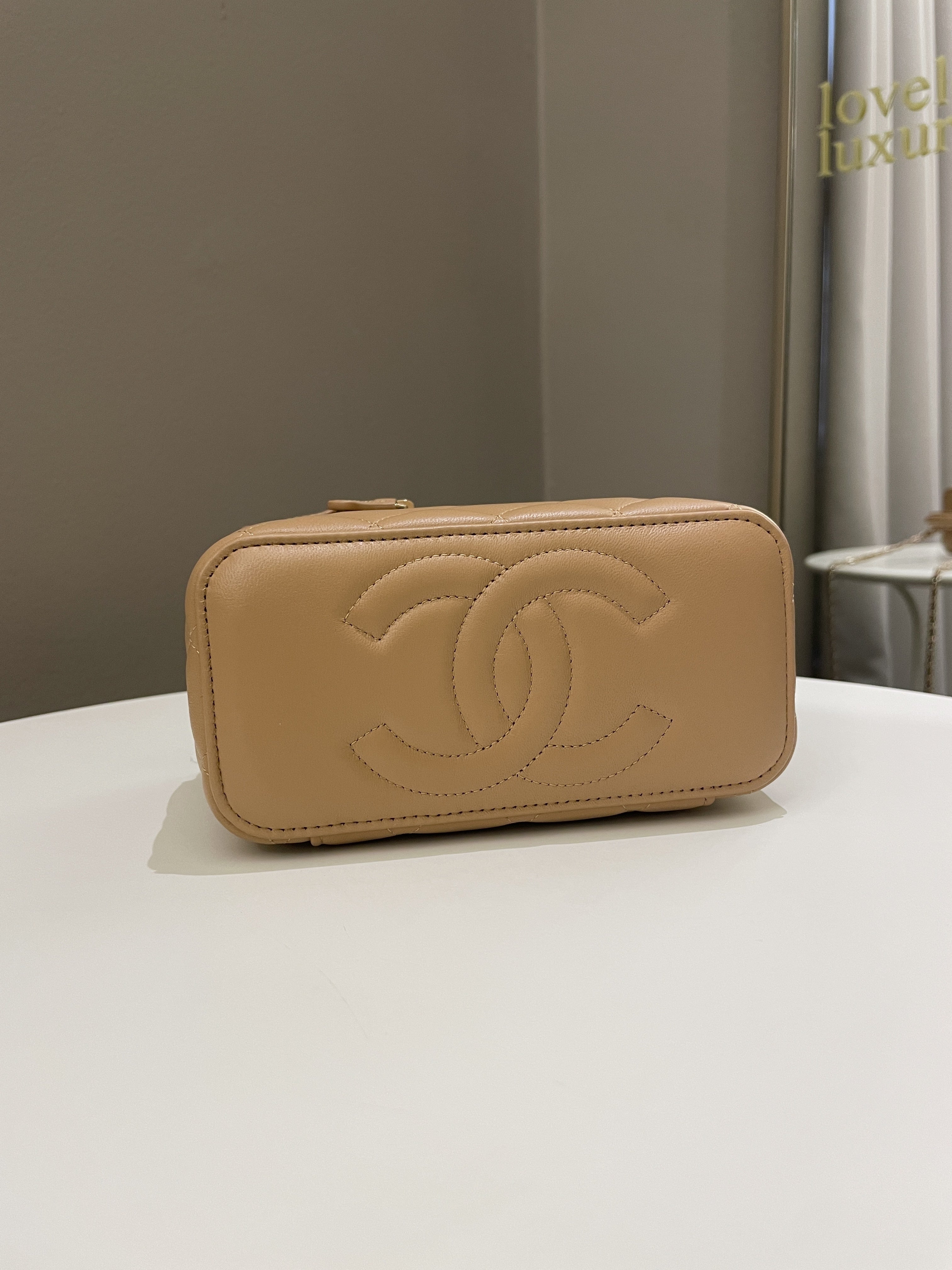 Chanel Top Handle Vanity Rectangular Dark Beige Lambskin