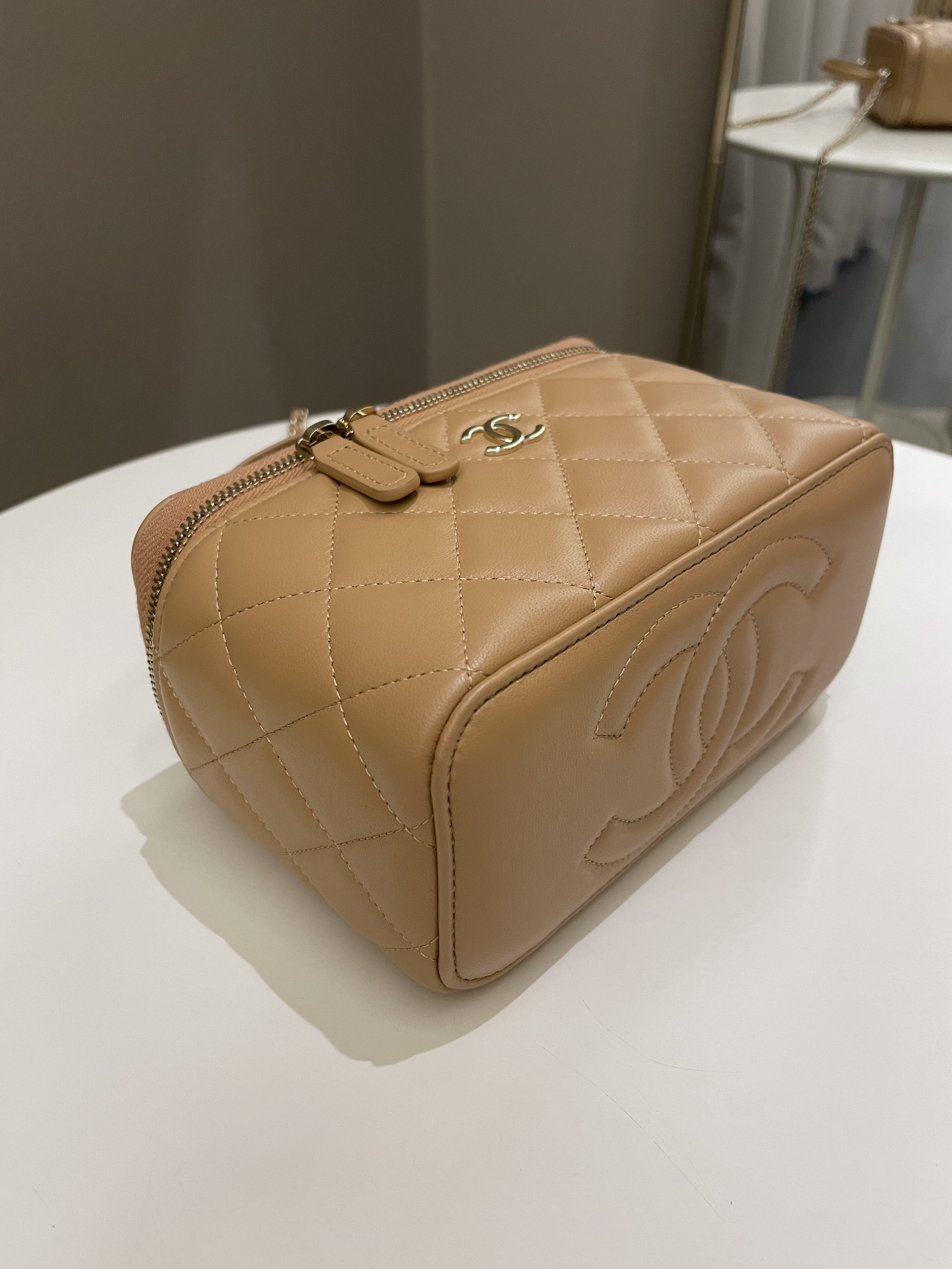 Chanel Top Handle Vanity Rectangular Dark Beige Lambskin