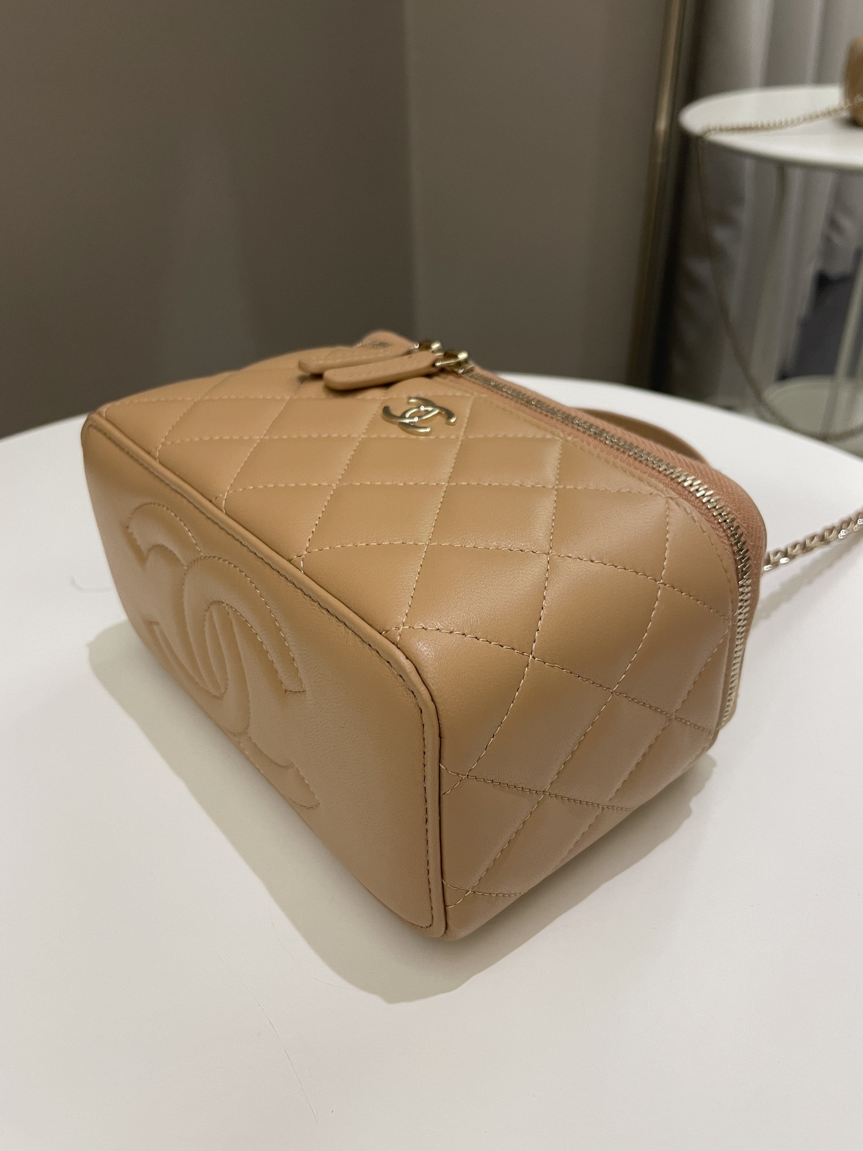 Chanel Top Handle Vanity Rectangular Dark Beige Lambskin