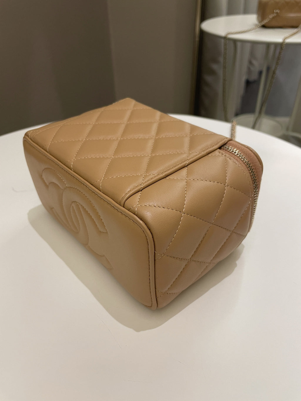 Chanel Top Handle Vanity Rectangular Dark Beige Lambskin