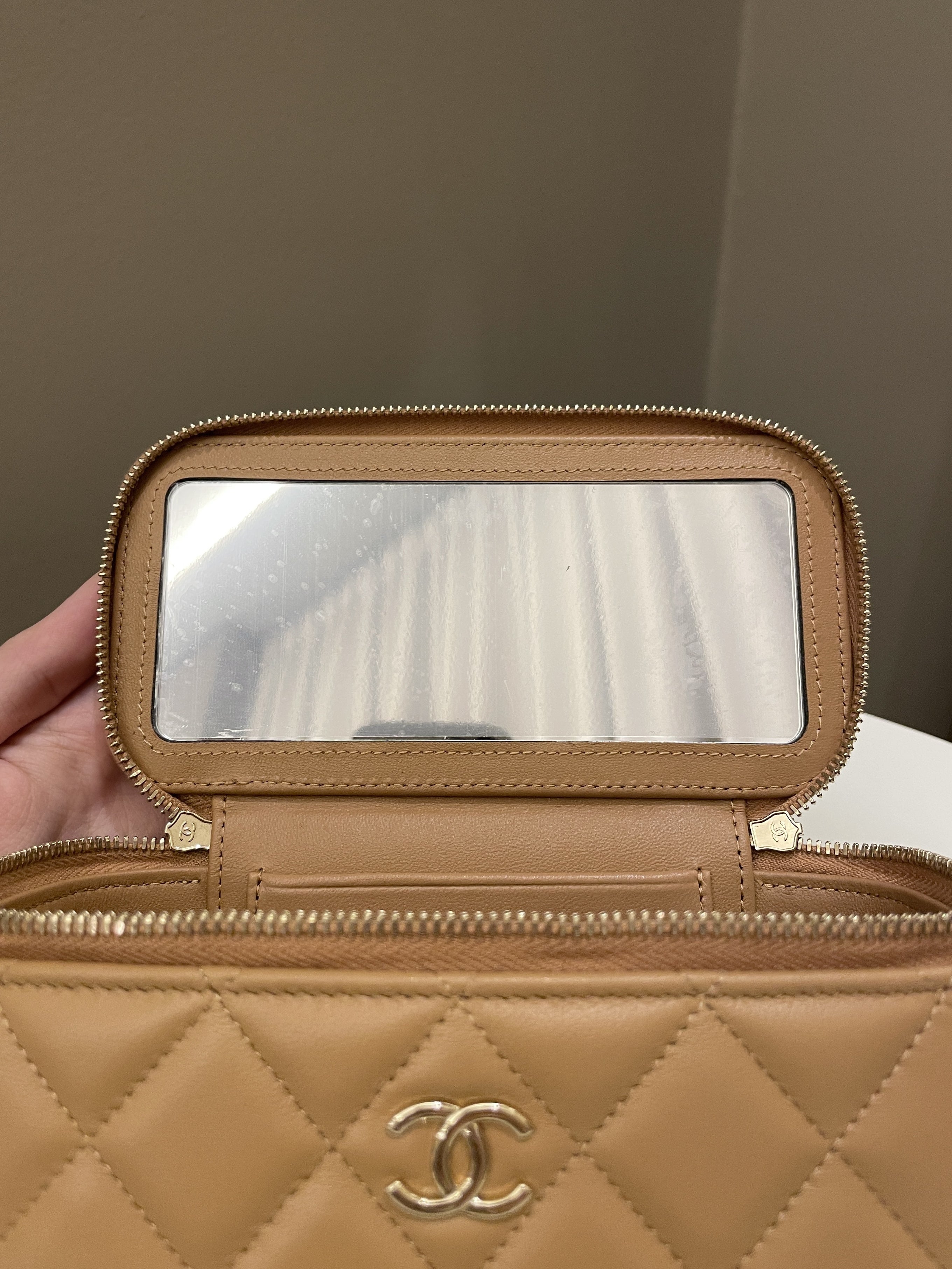 Chanel Top Handle Vanity Rectangular Dark Beige Lambskin