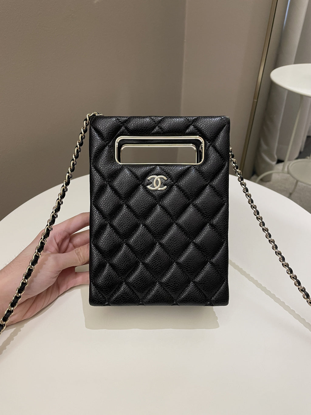 Chanel Evening Handle Chain Box Bag Black Caviar