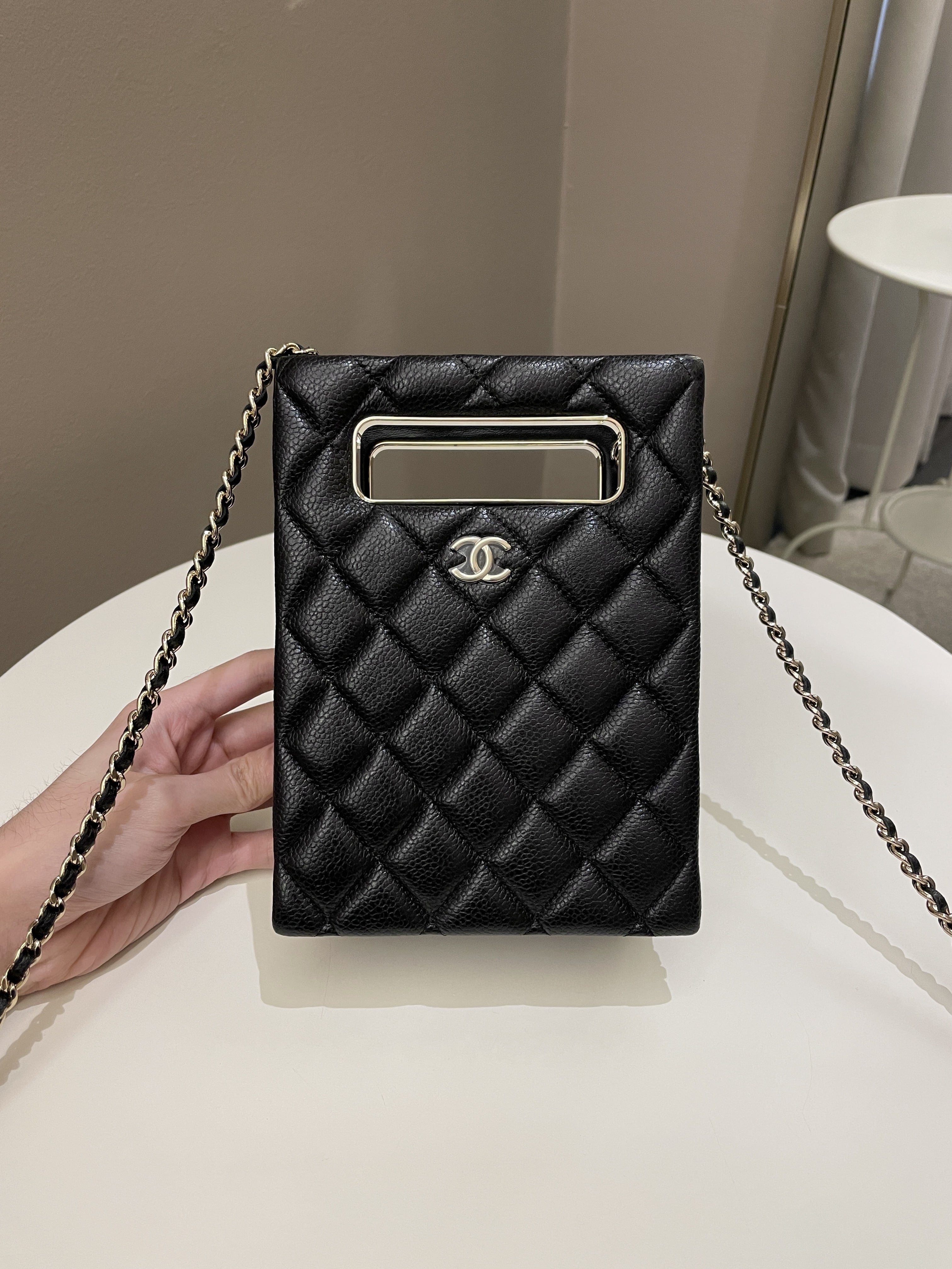 Chanel Evening Handle Chain Box Bag Black Caviar