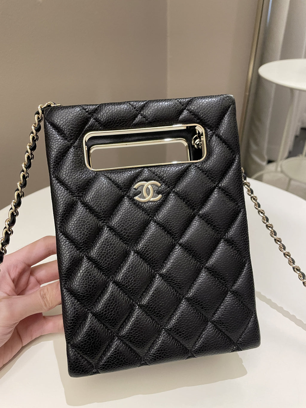 Chanel Evening Handle Chain Box Bag Black Caviar