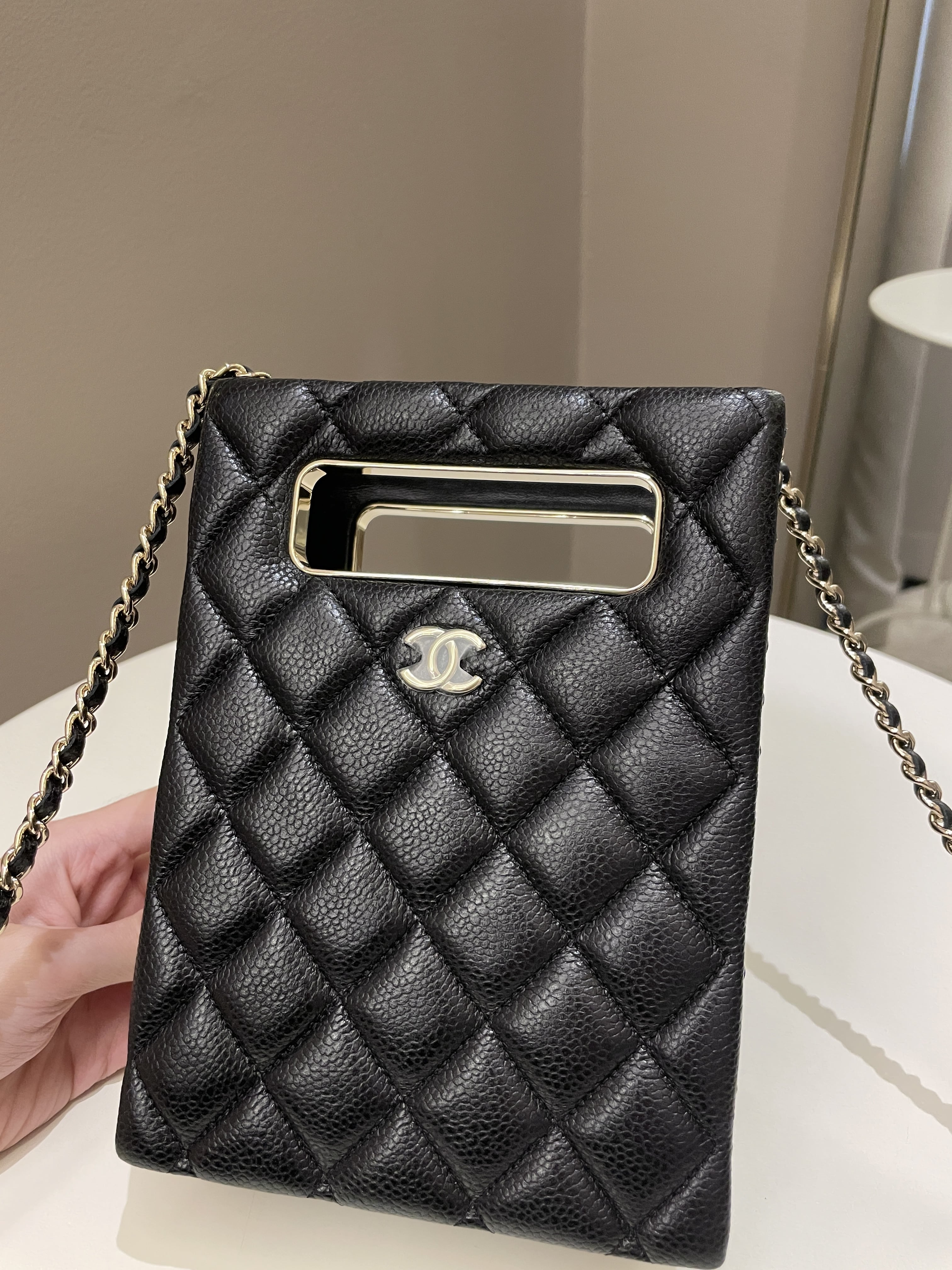Chanel Evening Handle Chain Box Bag Black Caviar