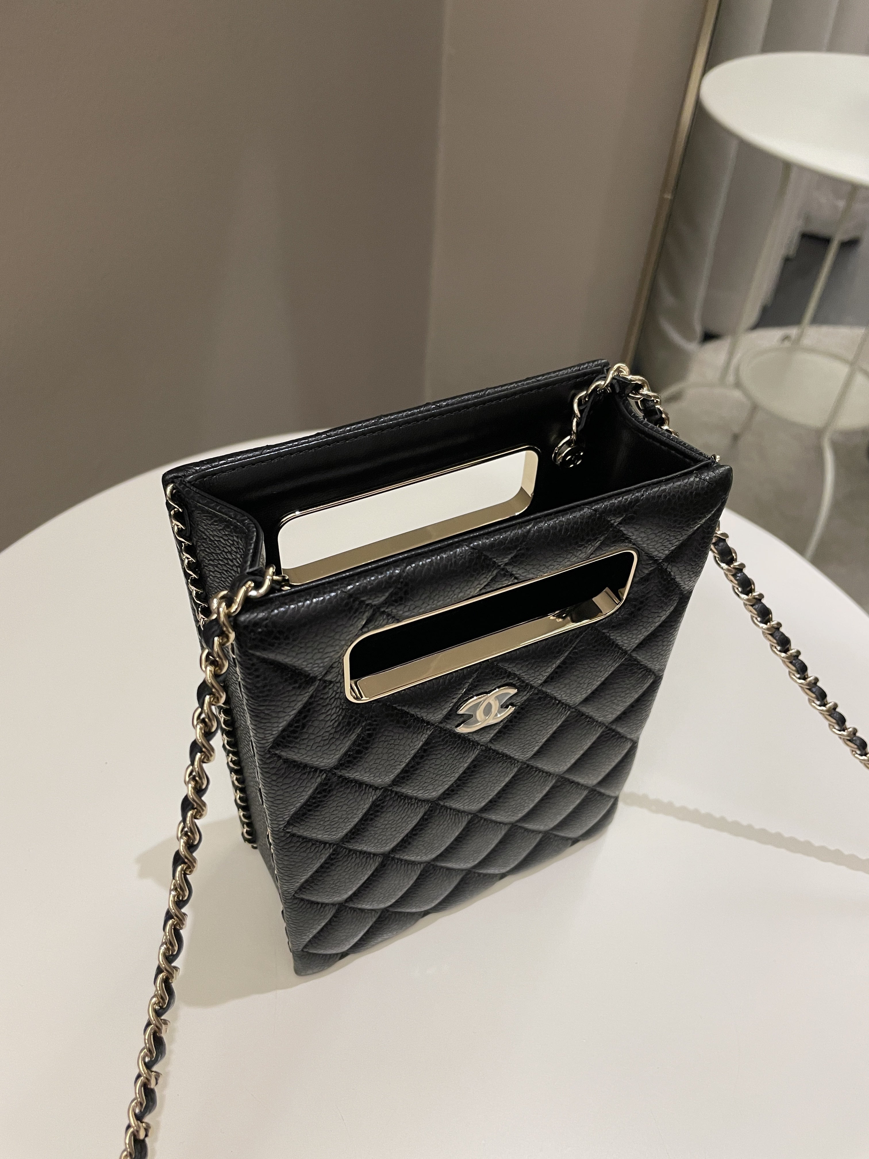 Chanel Evening Handle Chain Box Bag Black Caviar
