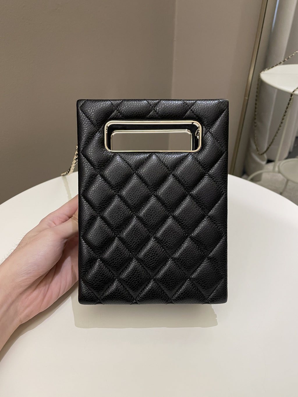 Chanel Evening Handle Chain Box Bag Black Caviar