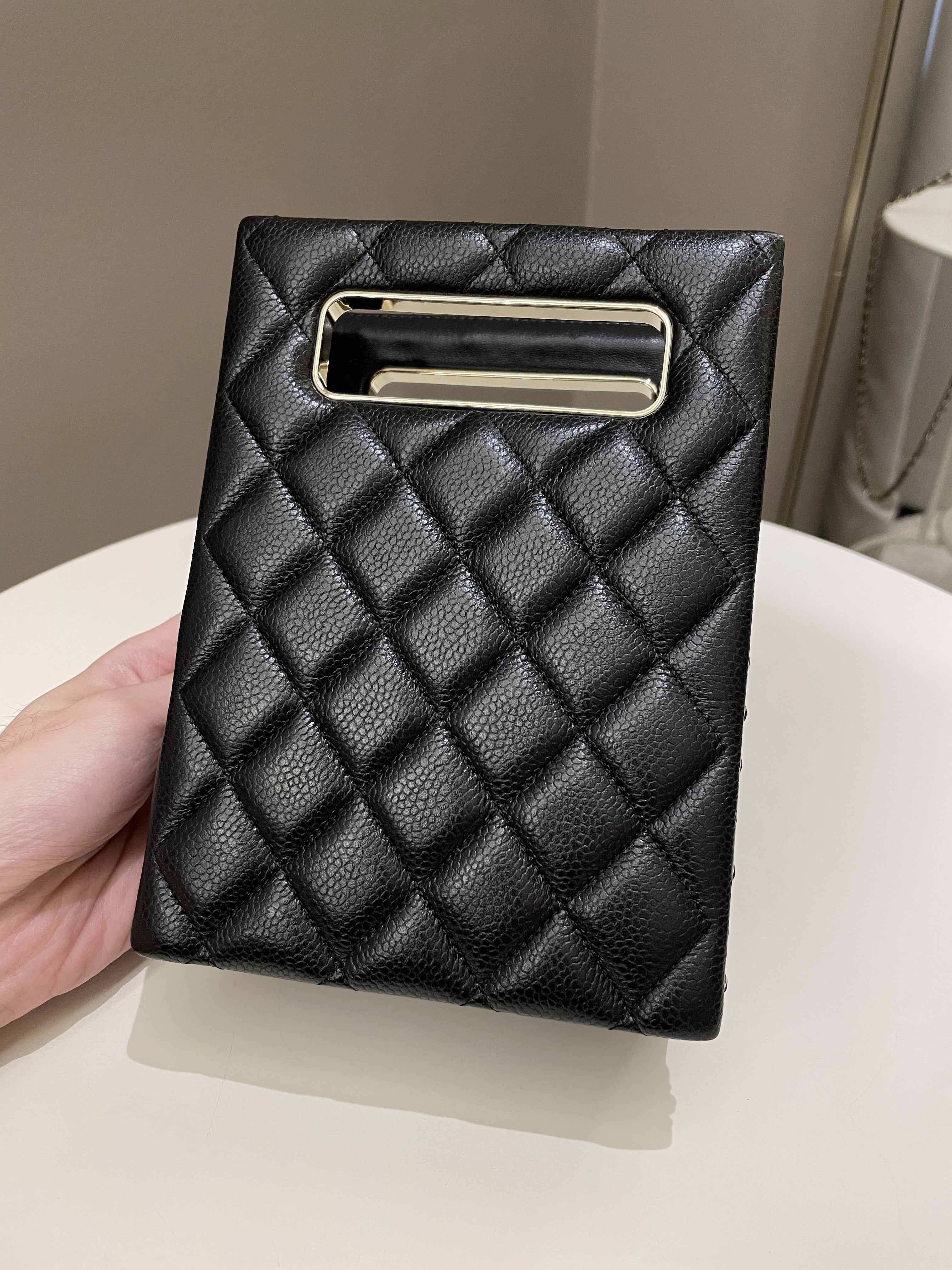 Chanel Evening Handle Chain Box Bag Black Caviar