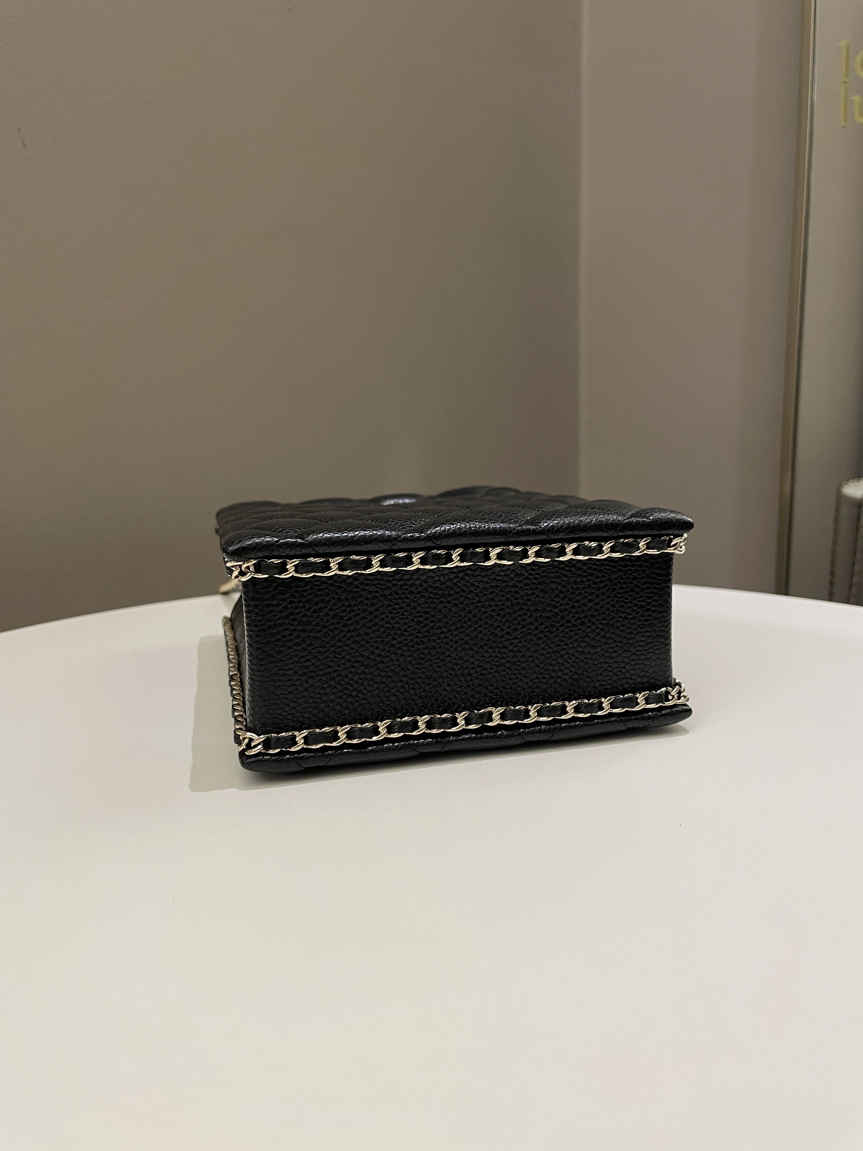 Chanel Evening Handle Chain Box Bag Black Caviar