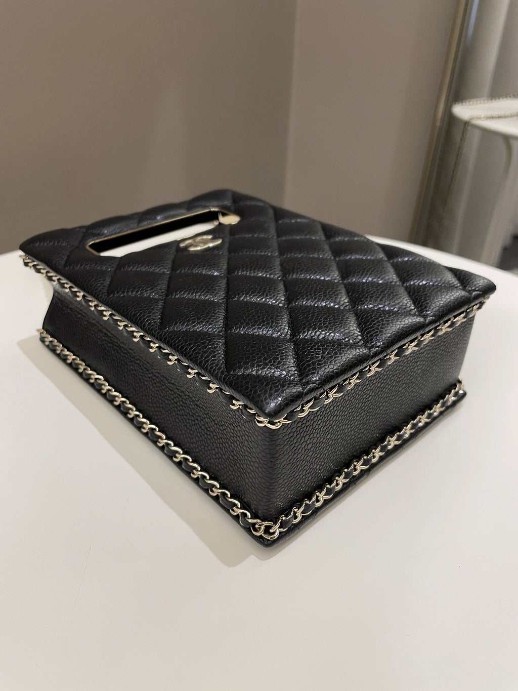 Chanel Evening Handle Chain Box Bag Black Caviar