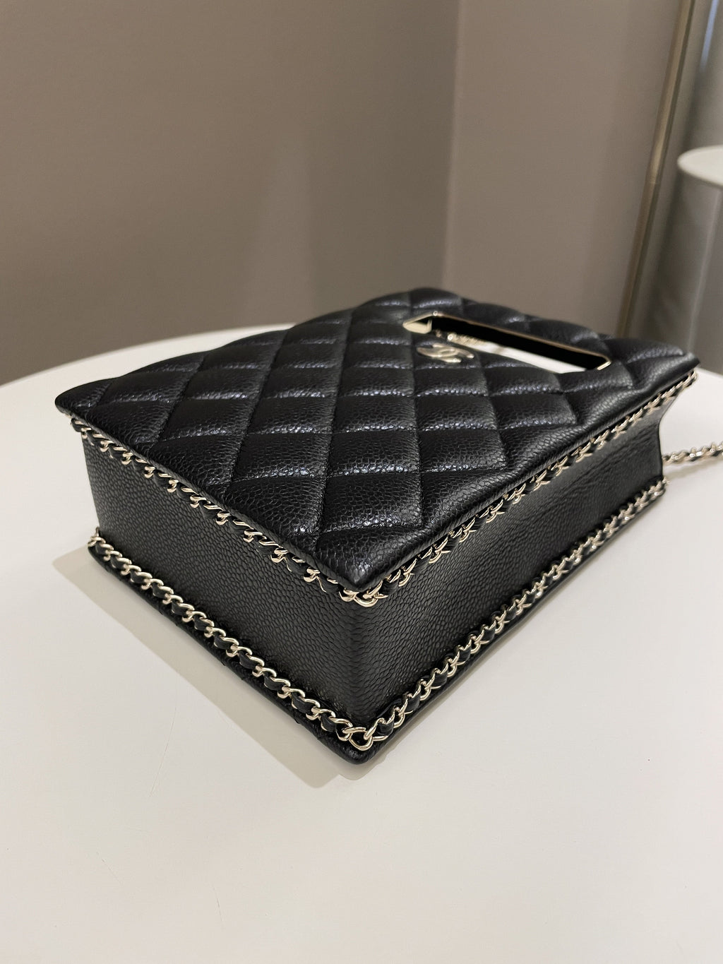 Chanel Evening Handle Chain Box Bag Black Caviar