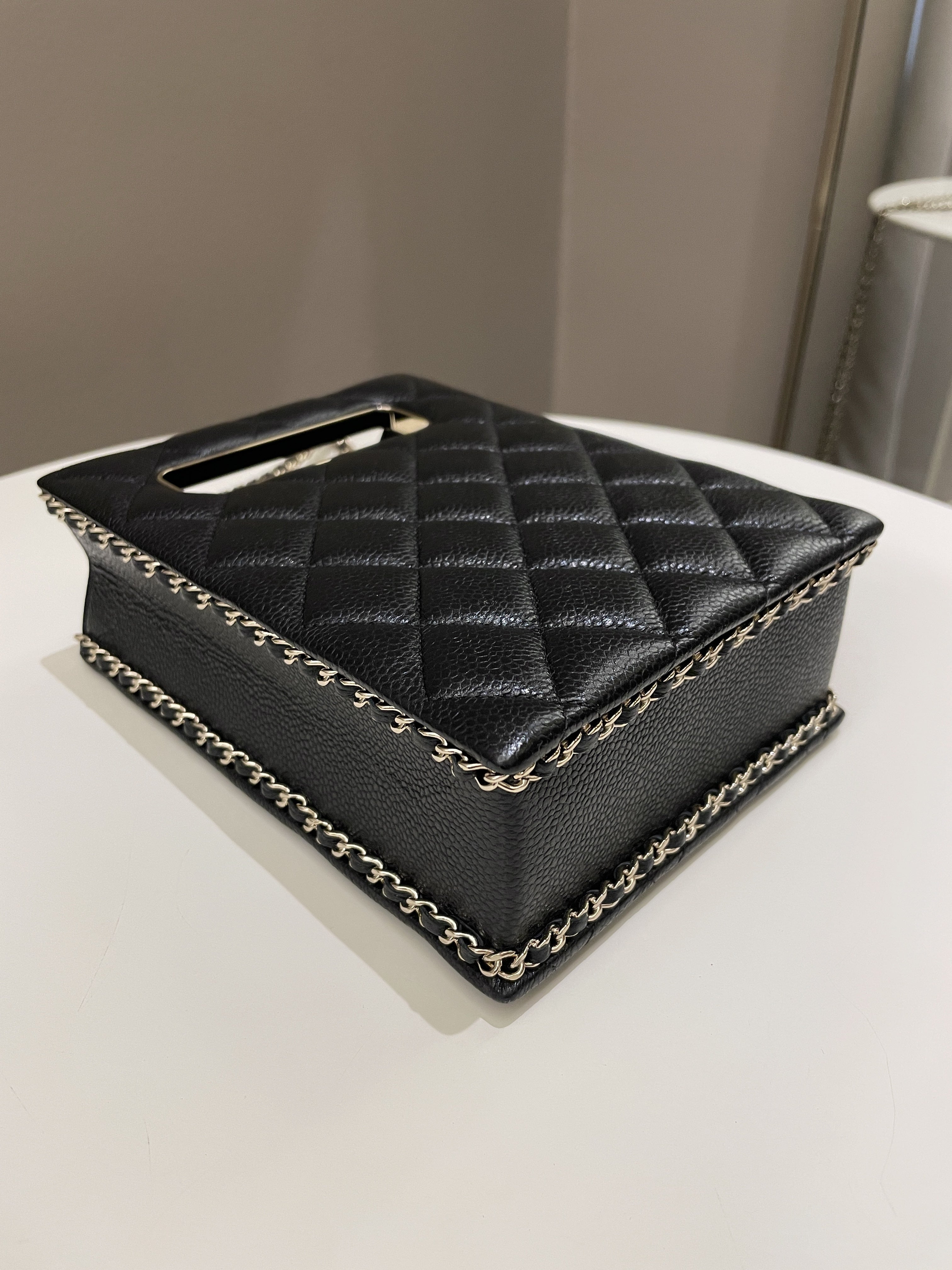 Chanel Evening Handle Chain Box Bag Black Caviar
