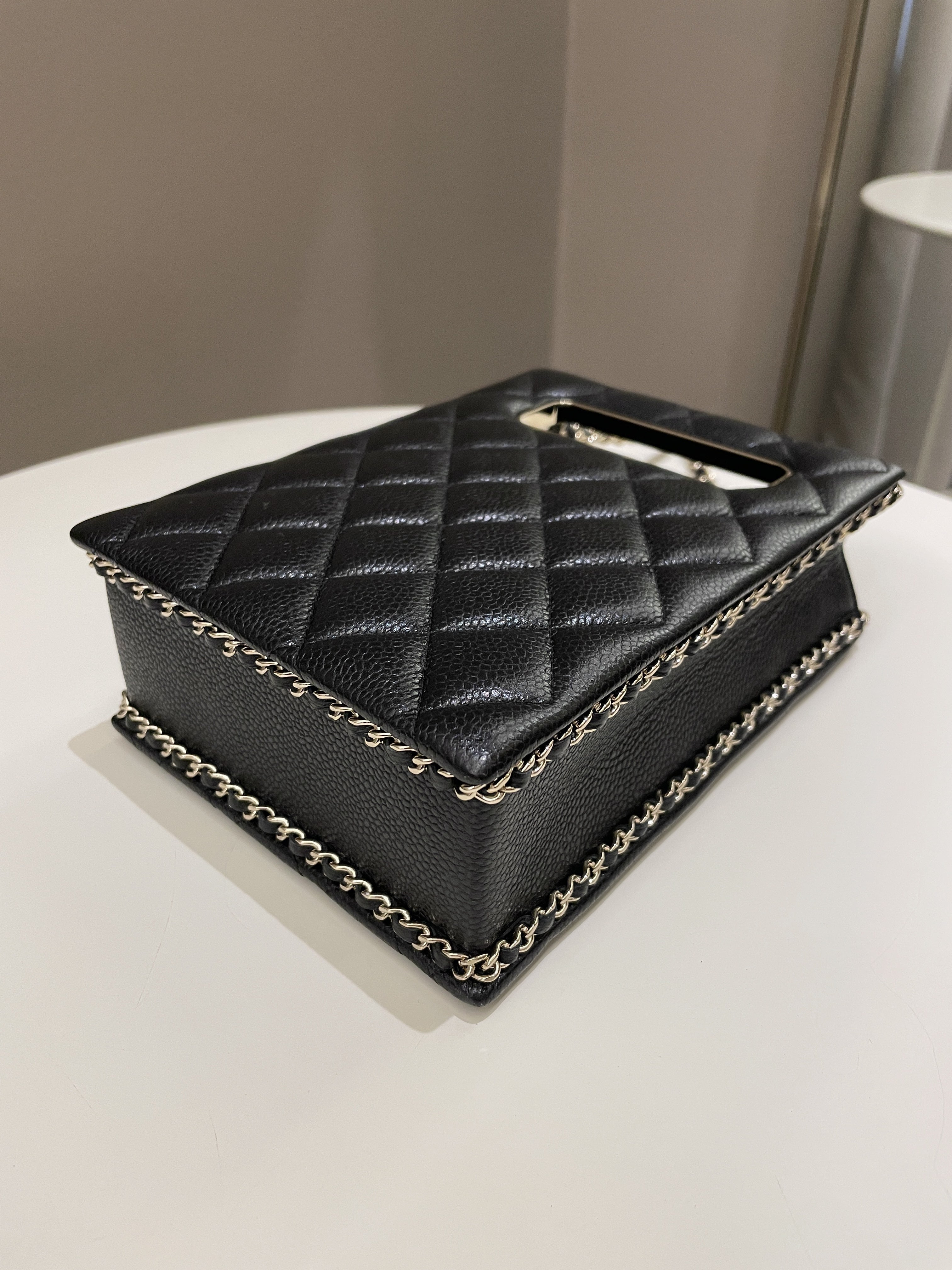 Chanel Evening Handle Chain Box Bag Black Caviar