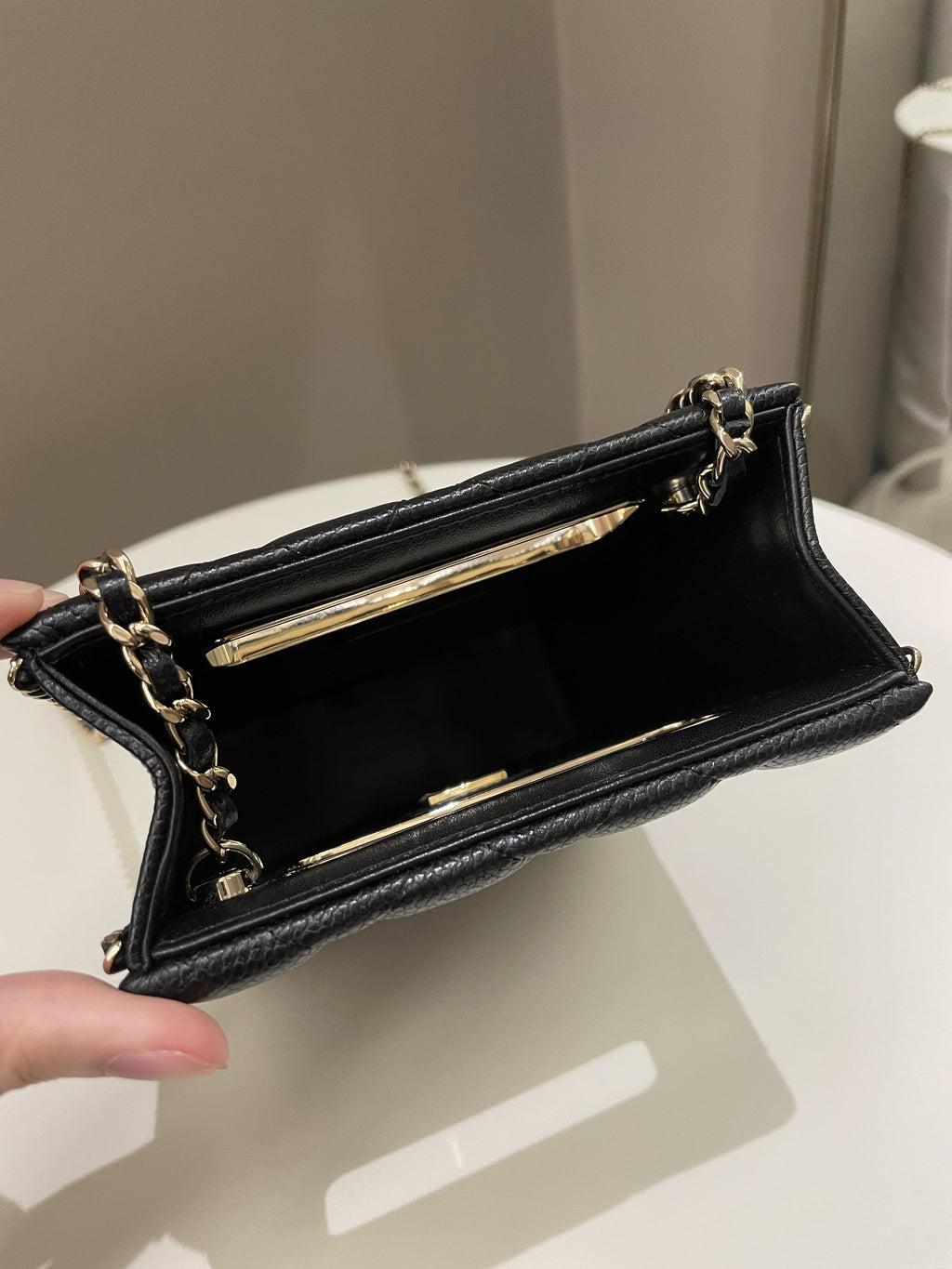 Chanel Evening Handle Chain Box Bag Black Caviar