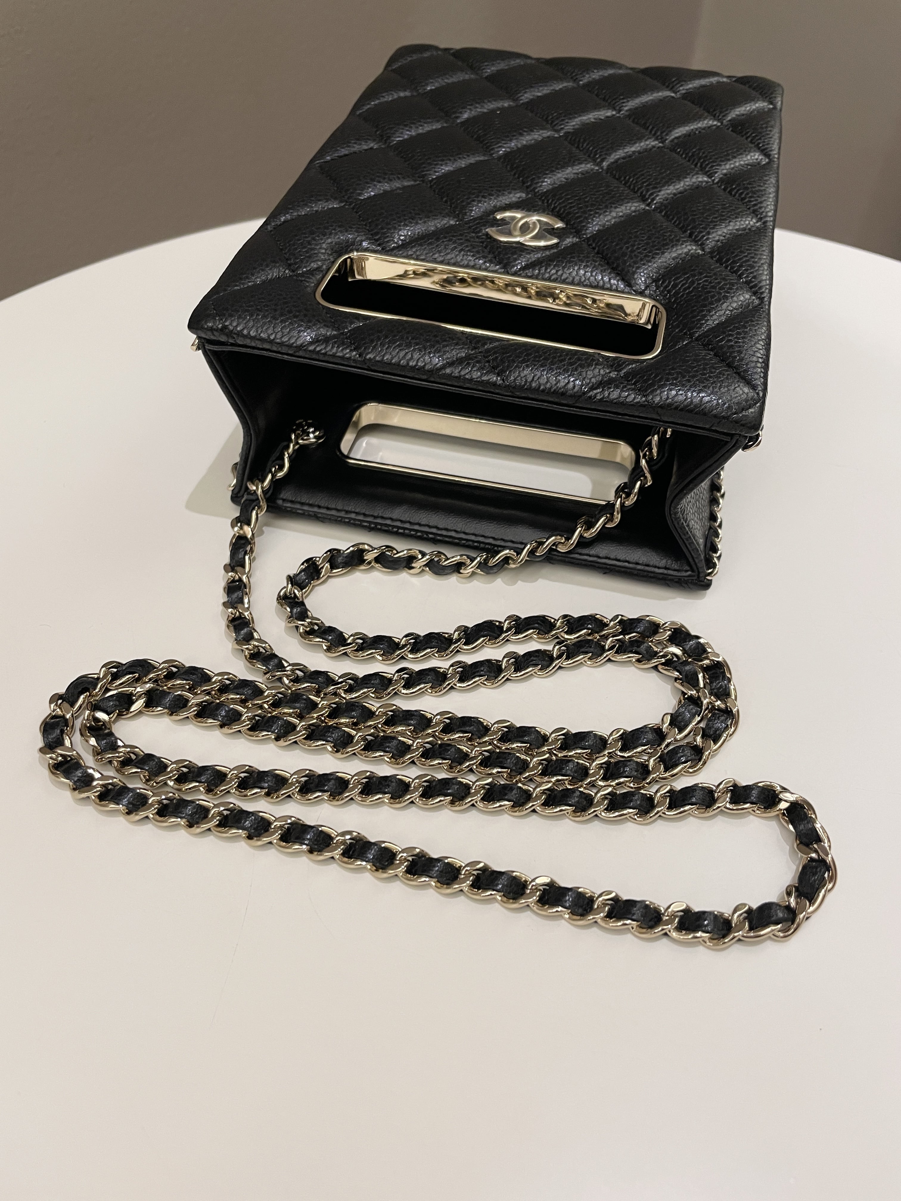 Chanel Evening Handle Chain Box Bag Black Caviar
