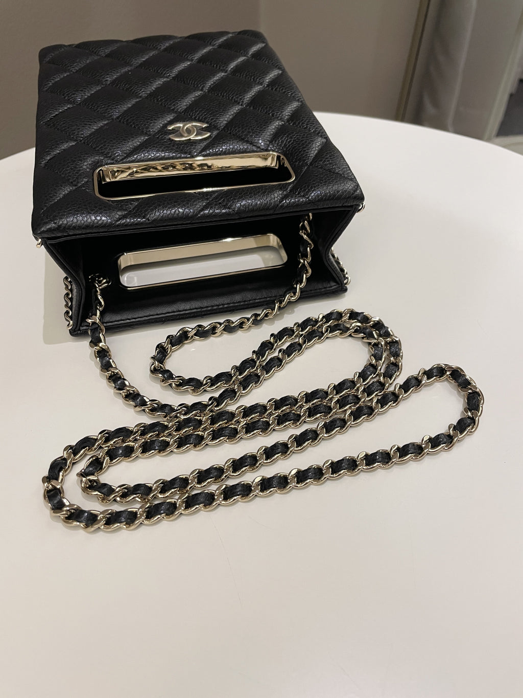 Chanel Evening Handle Chain Box Bag Black Caviar