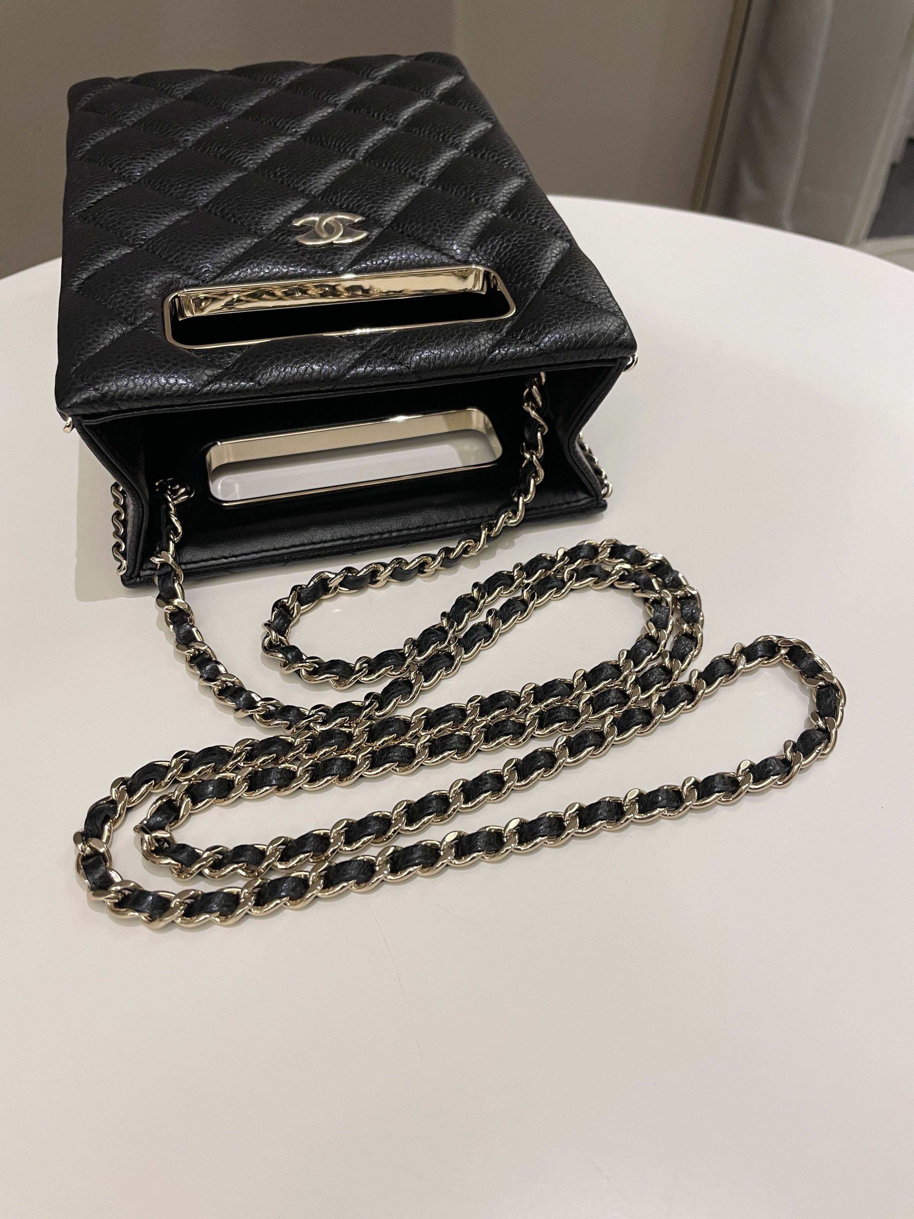 Chanel Evening Handle Chain Box Bag Black Caviar