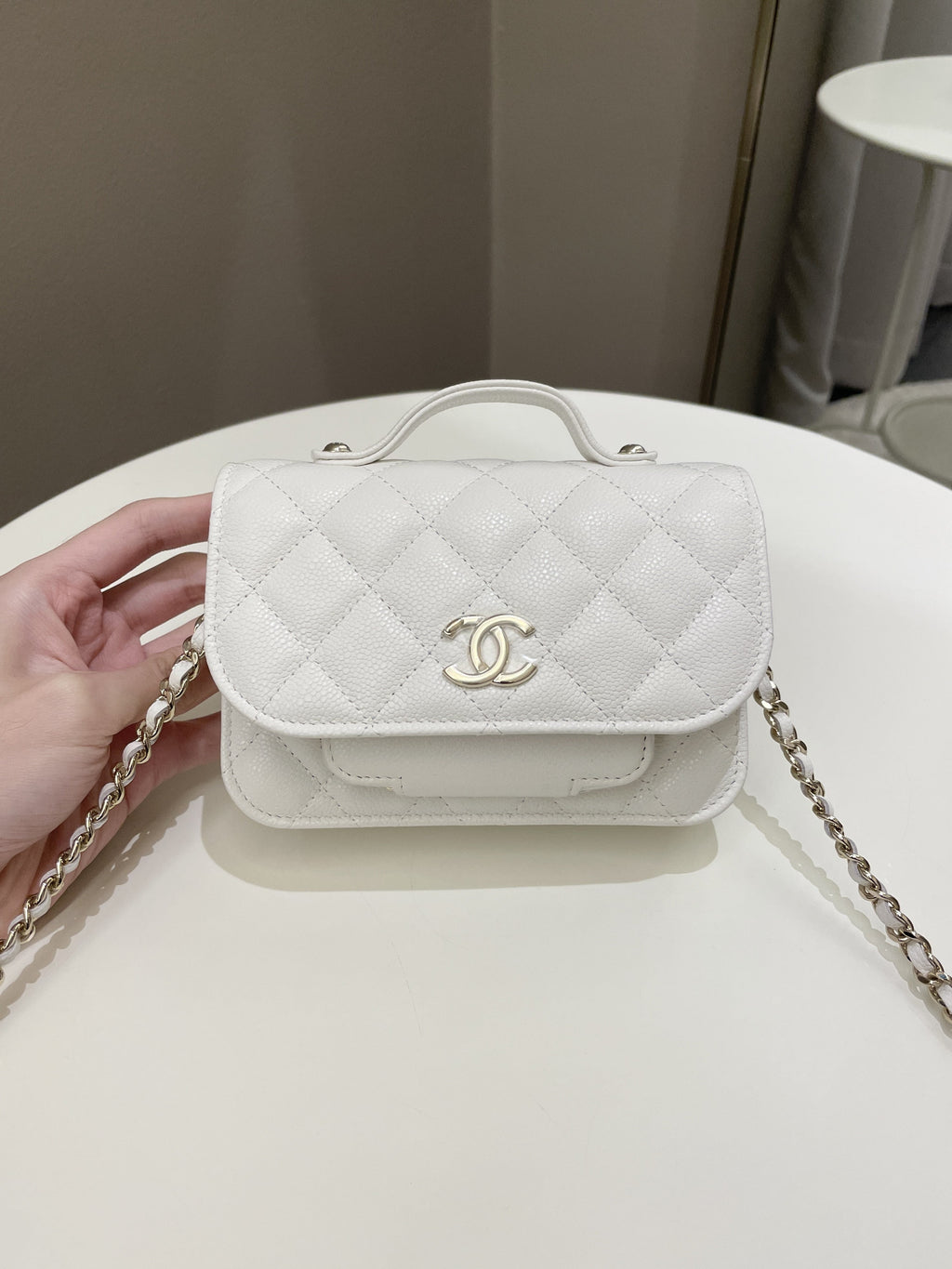 Chanel Business Affinity Clutch On Chain White Caviar
