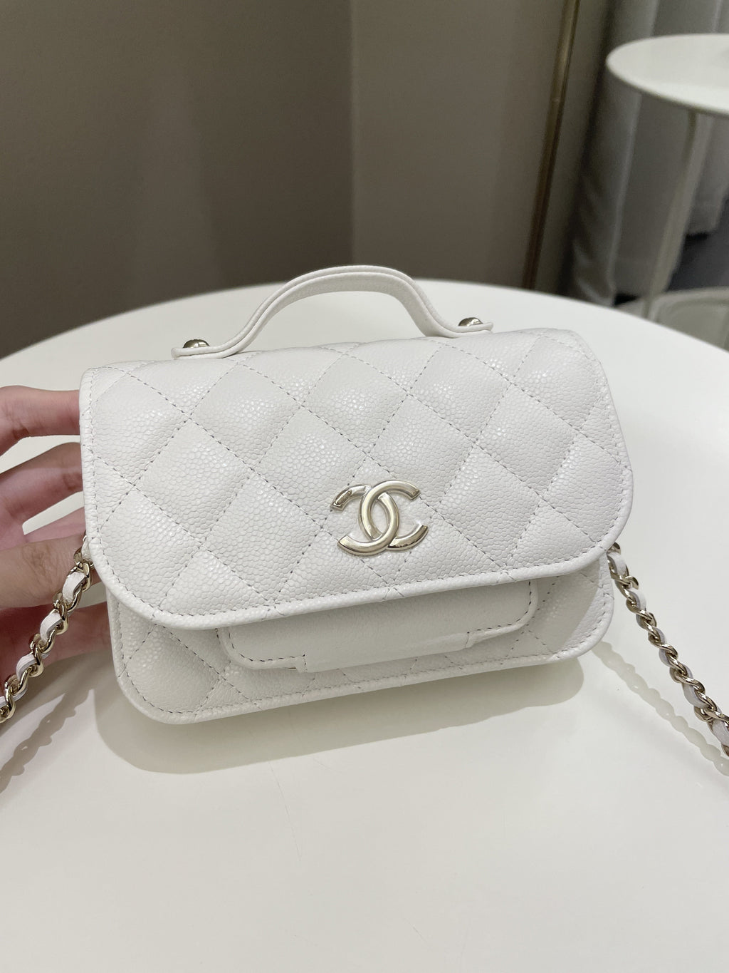Chanel Business Affinity Clutch On Chain White Caviar