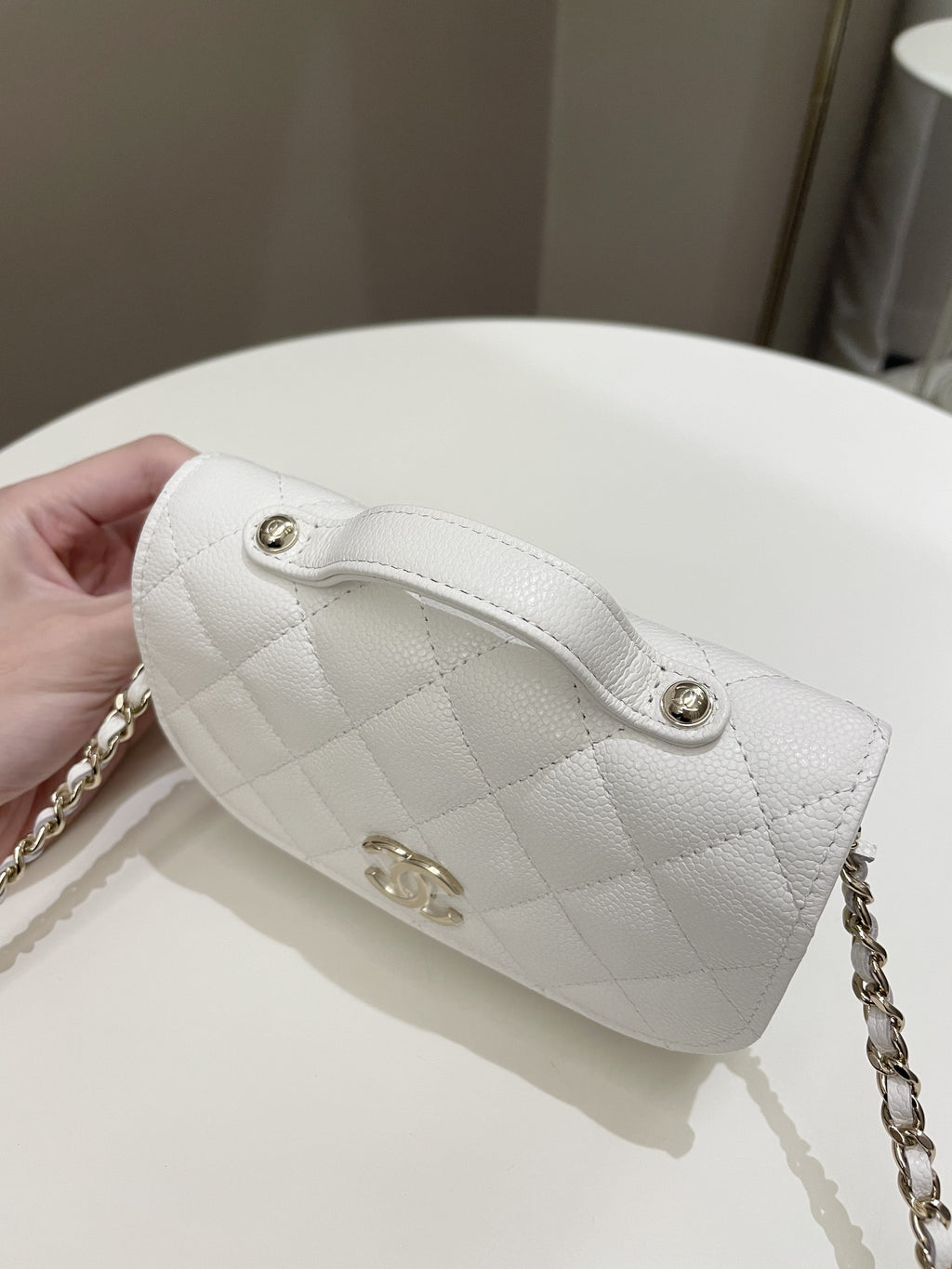 Chanel Business Affinity Clutch On Chain White Caviar