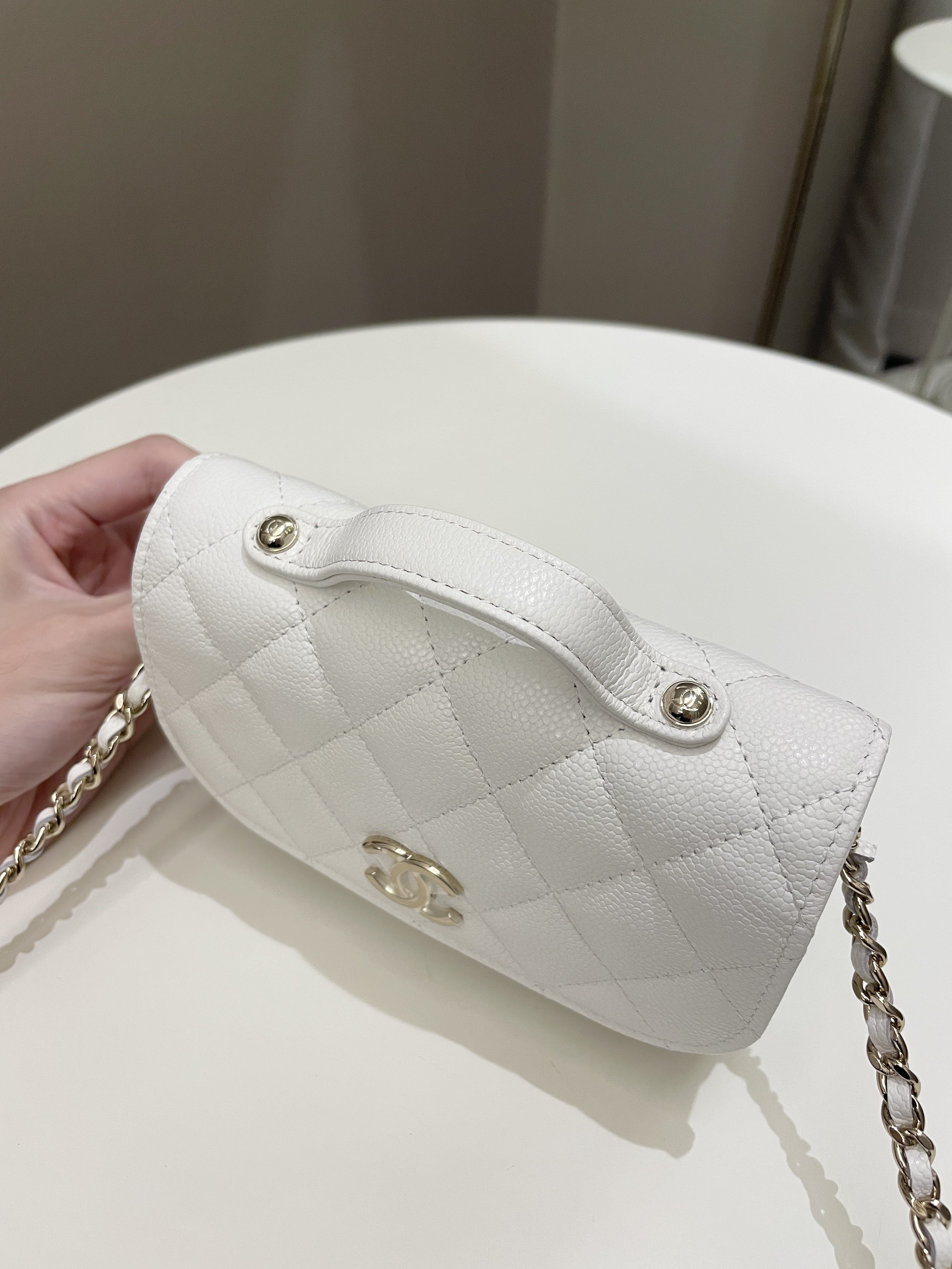 Chanel Business Affinity Clutch On Chain White Caviar