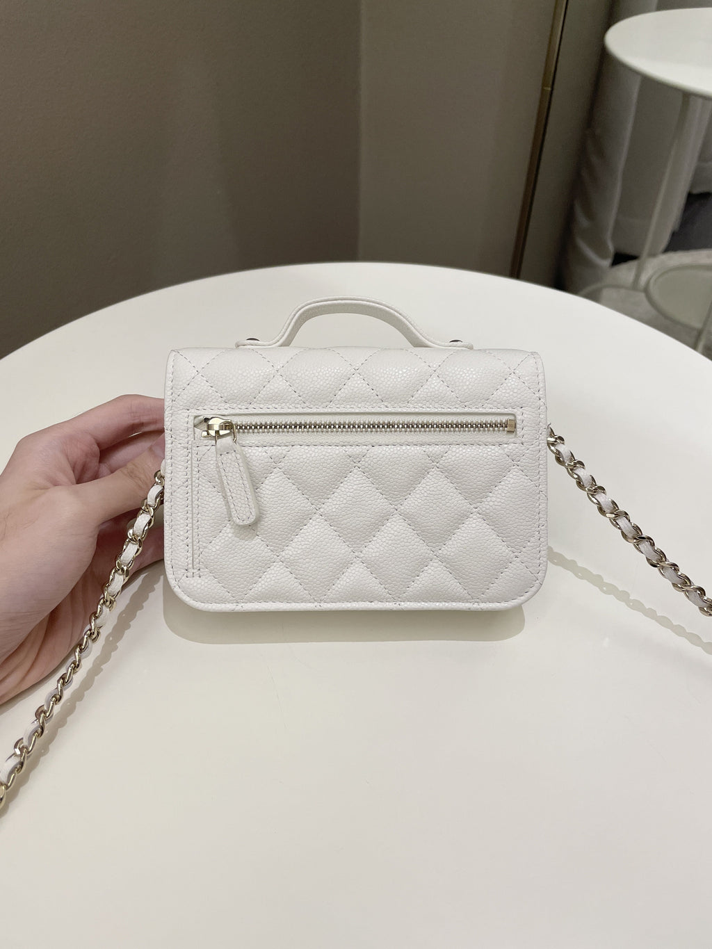 Chanel Business Affinity Clutch On Chain White Caviar