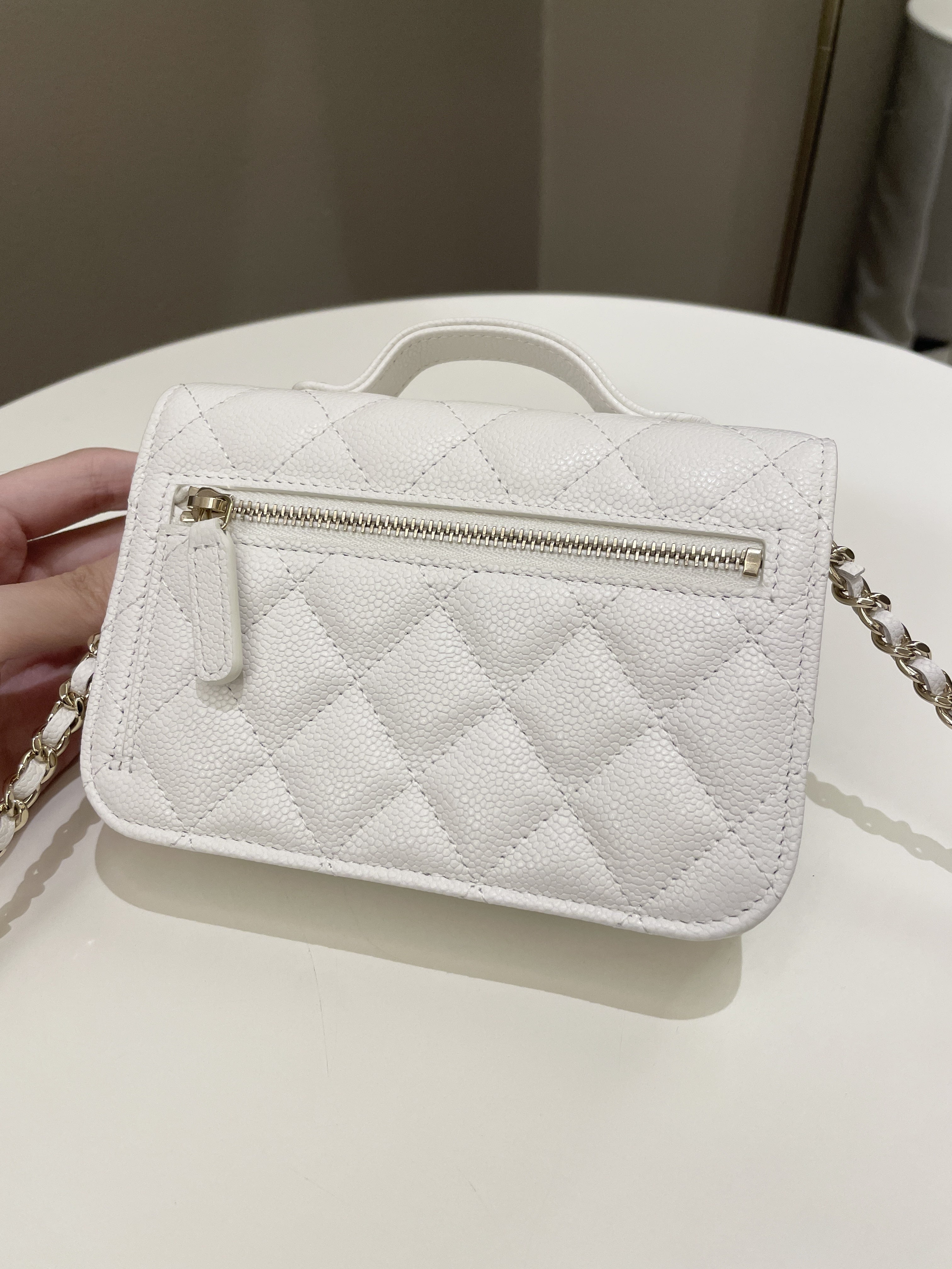 Chanel Business Affinity Clutch On Chain White Caviar