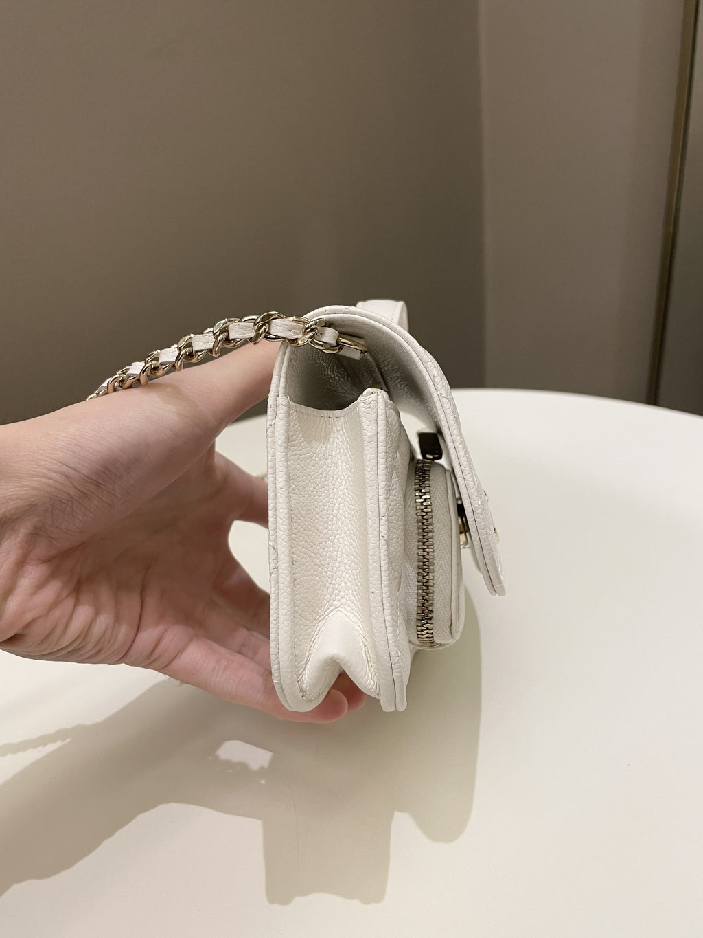 Chanel Business Affinity Clutch On Chain White Caviar