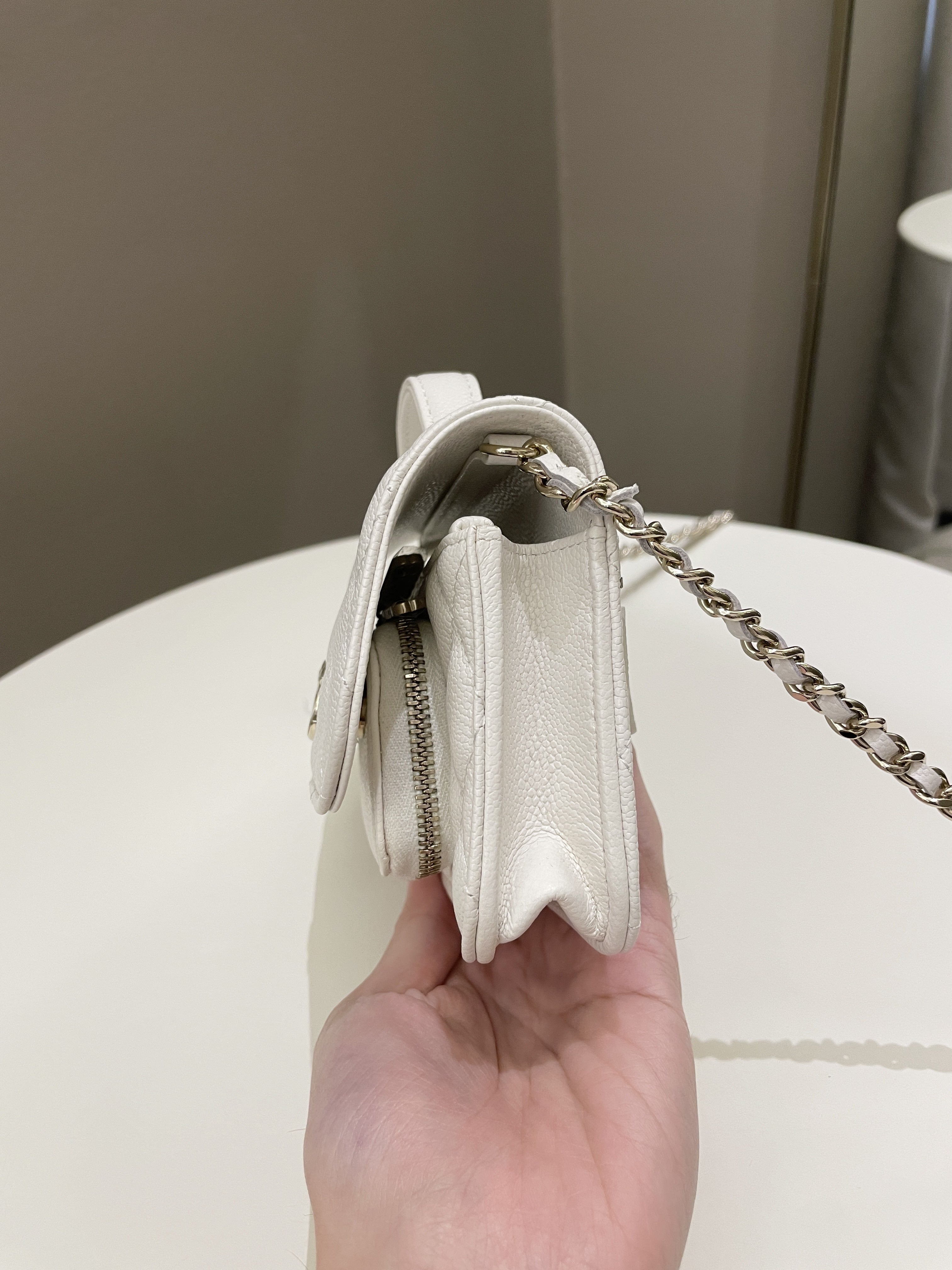 Chanel Business Affinity Clutch On Chain White Caviar