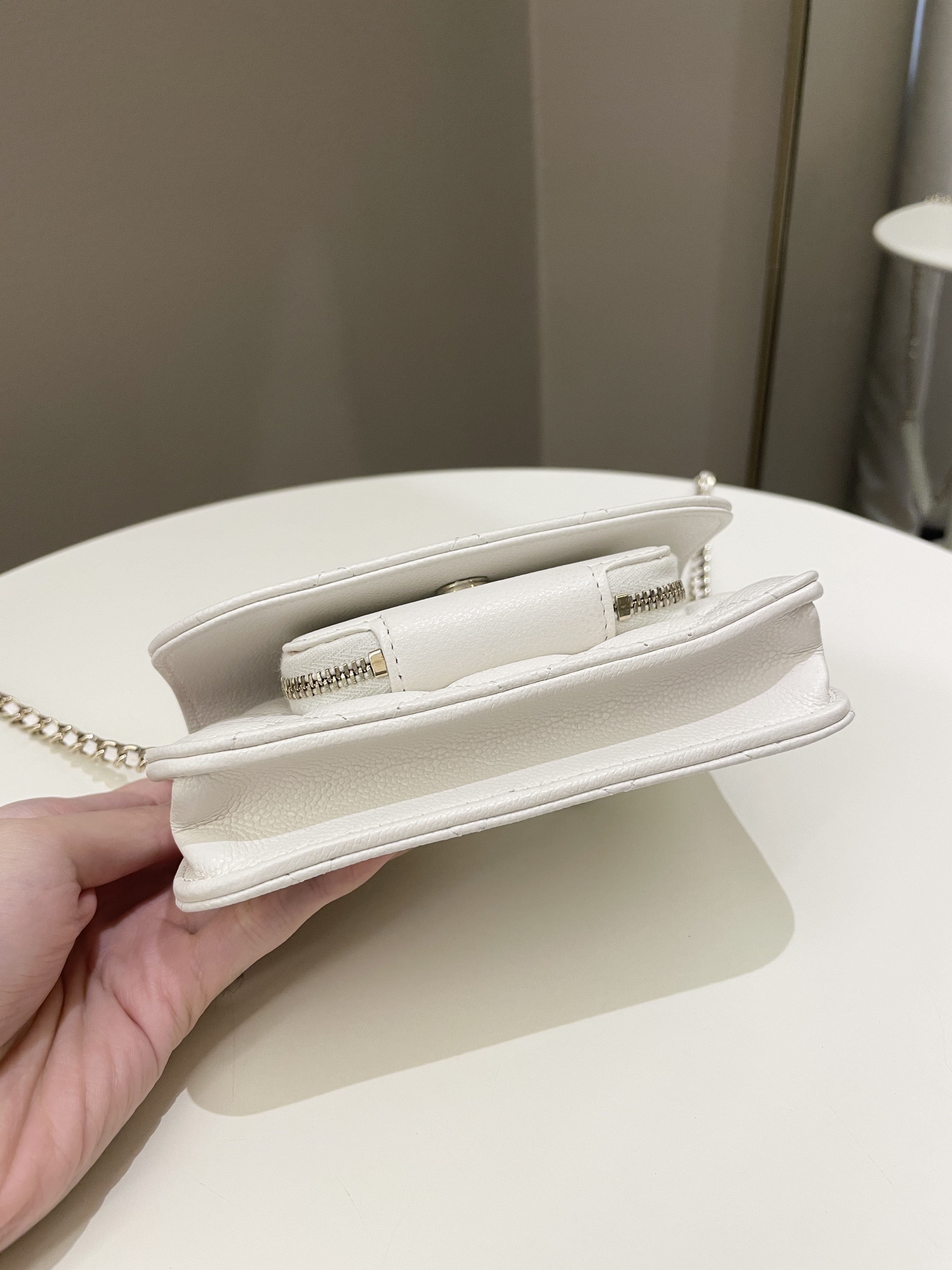 Chanel Business Affinity Clutch On Chain White Caviar