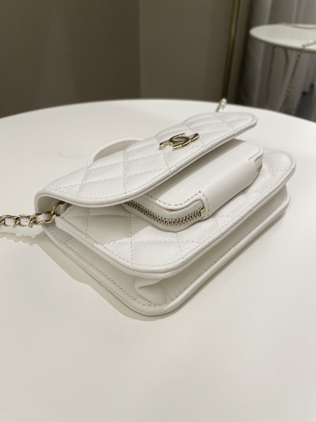 Chanel Business Affinity Clutch On Chain White Caviar