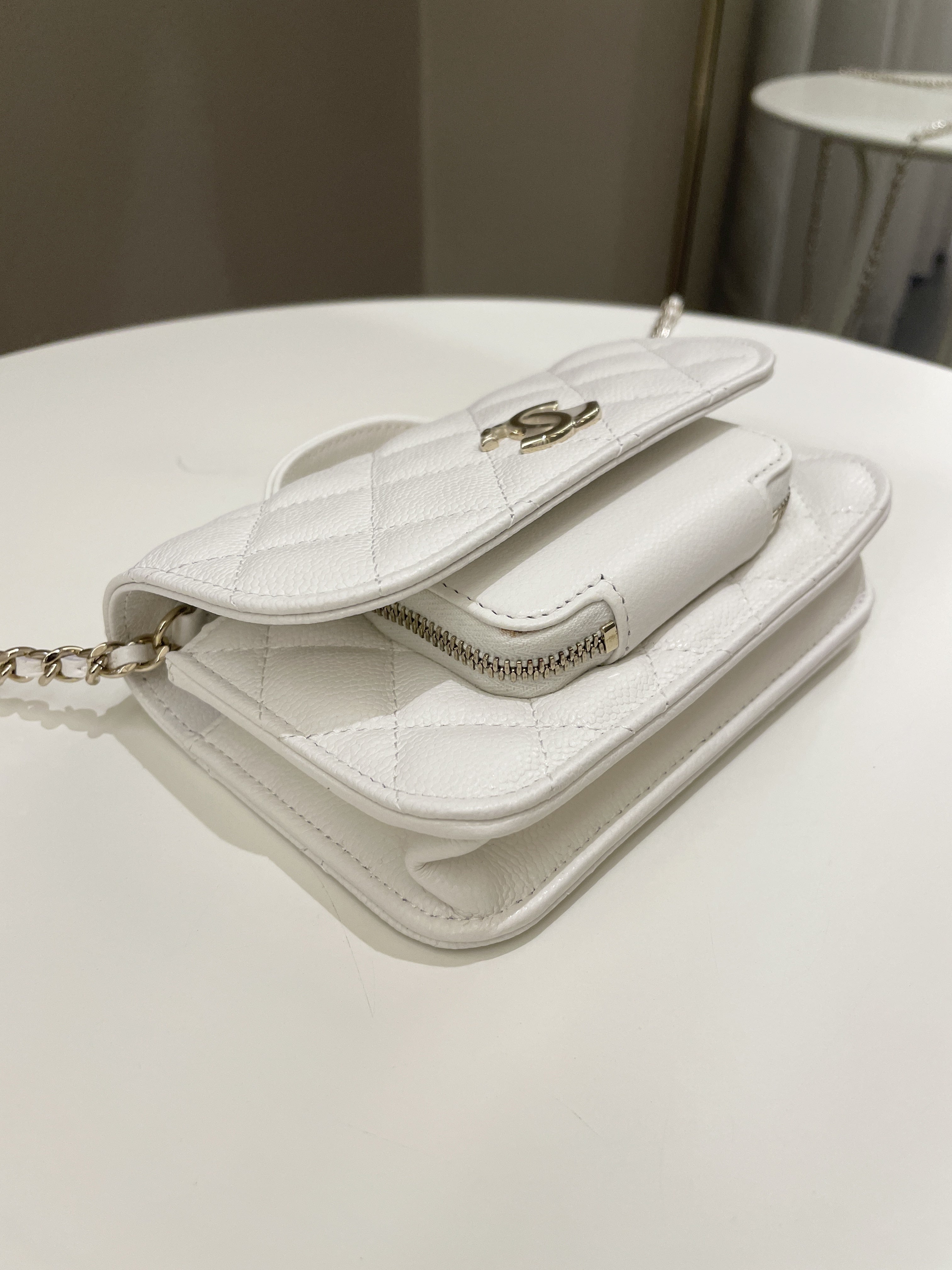 Chanel Business Affinity Clutch On Chain White Caviar