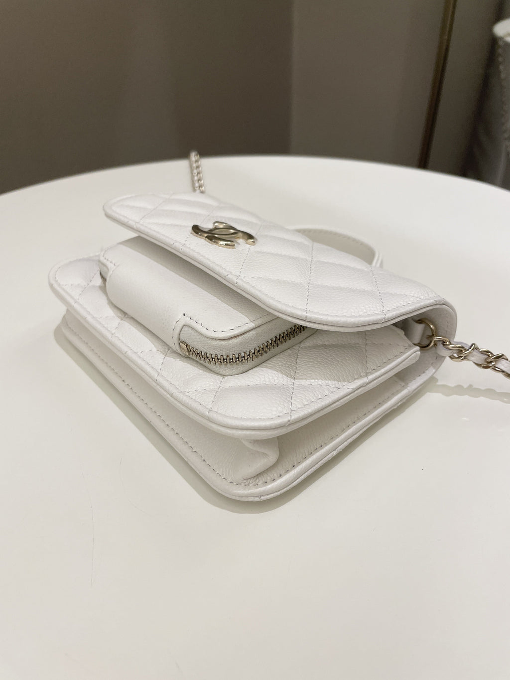 Chanel Business Affinity Clutch On Chain White Caviar