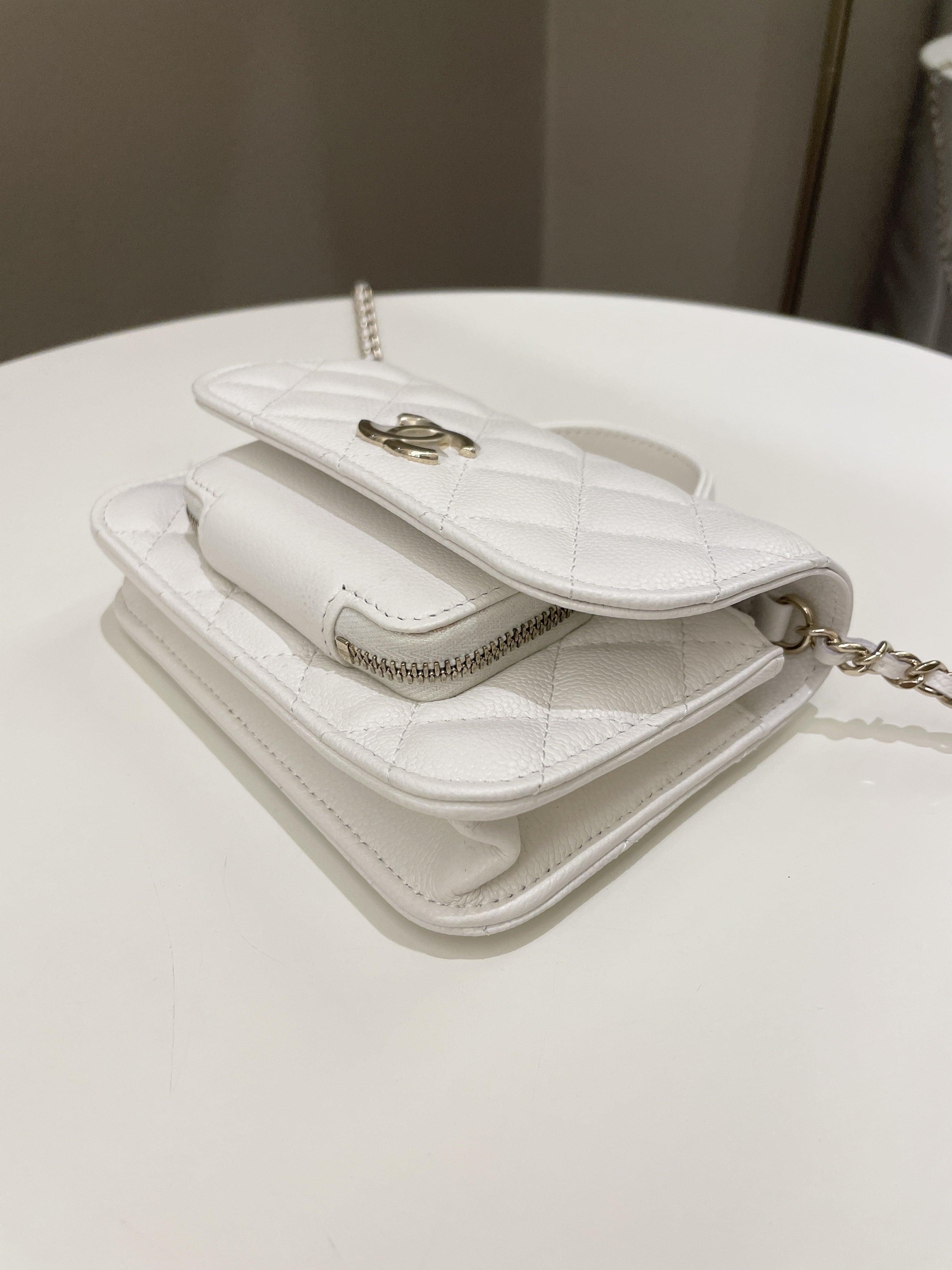 Chanel Business Affinity Clutch On Chain White Caviar