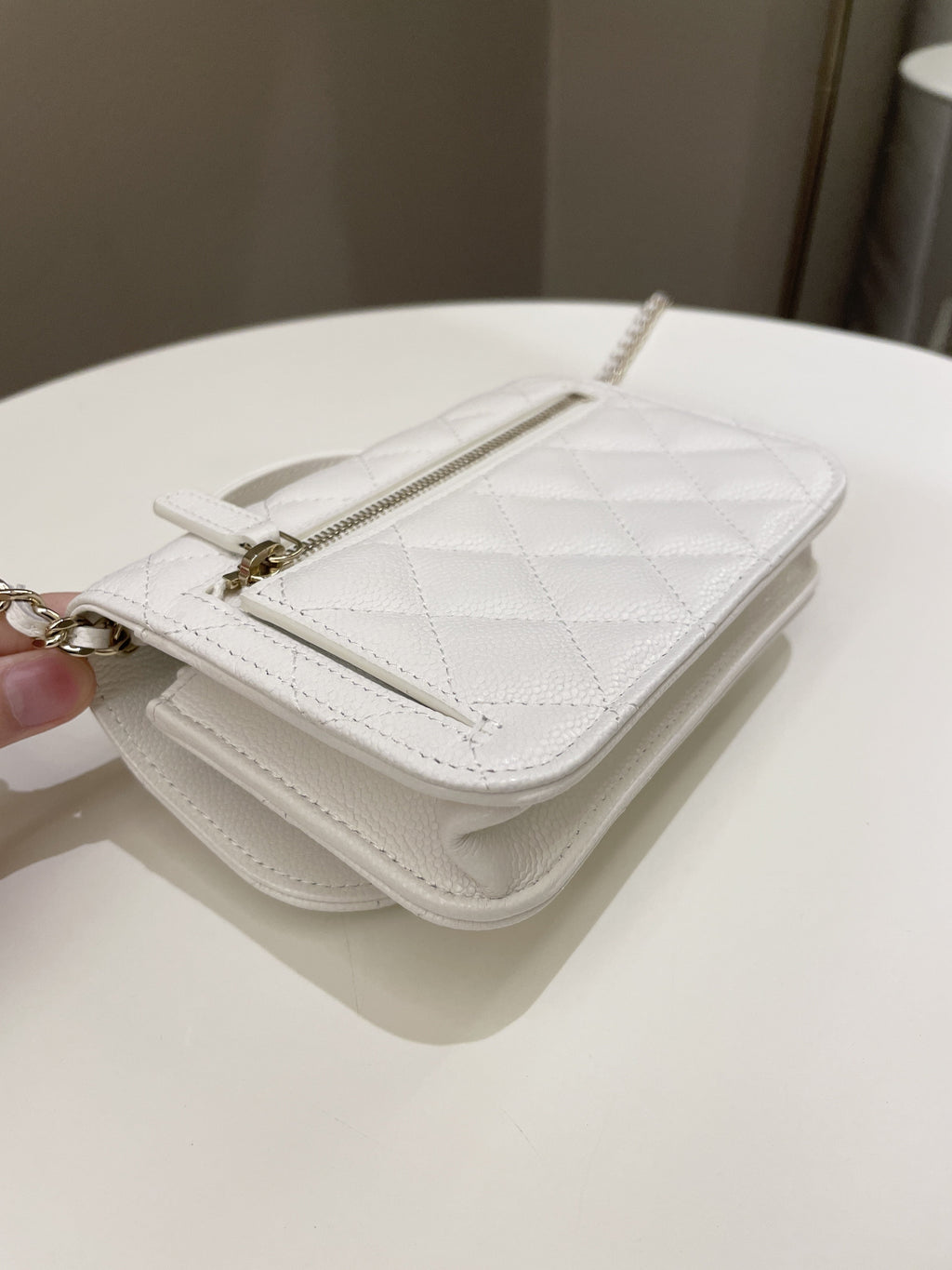 Chanel Business Affinity Clutch On Chain White Caviar