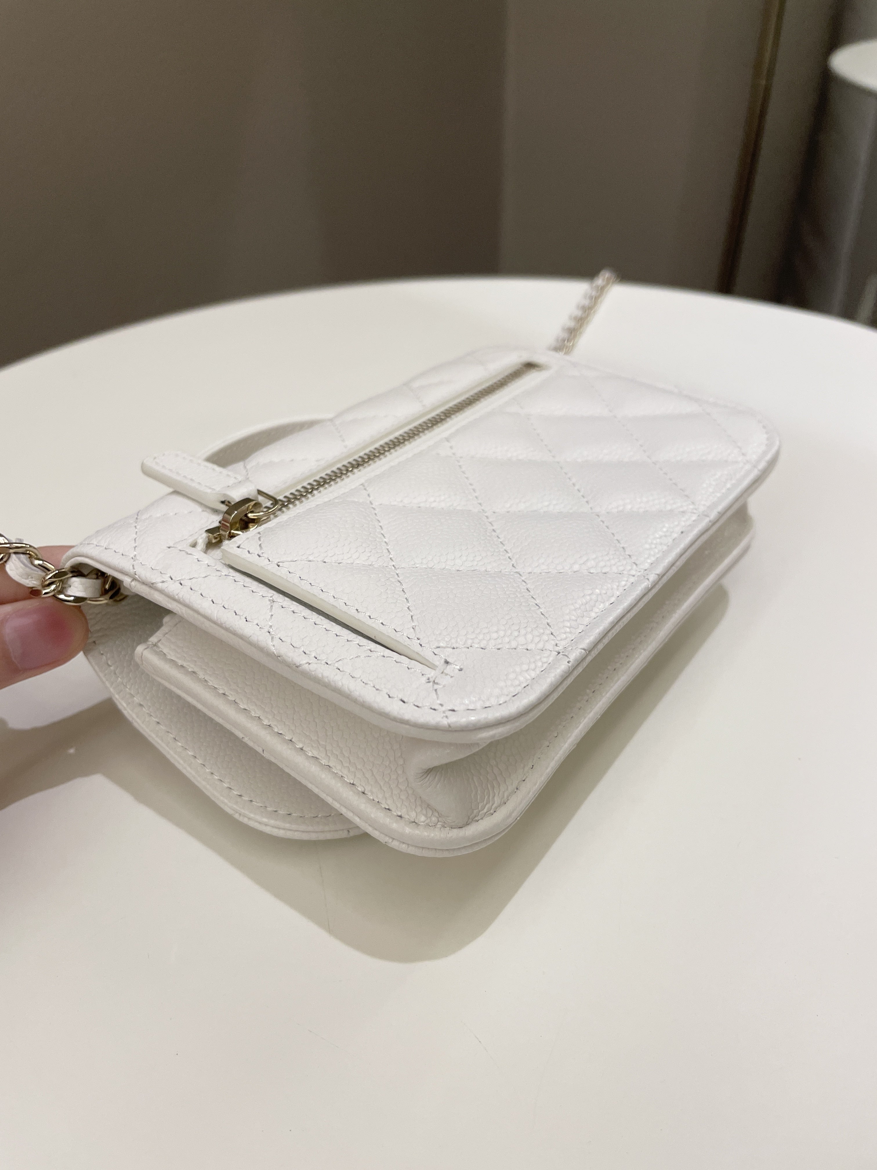 Chanel Business Affinity Clutch On Chain White Caviar