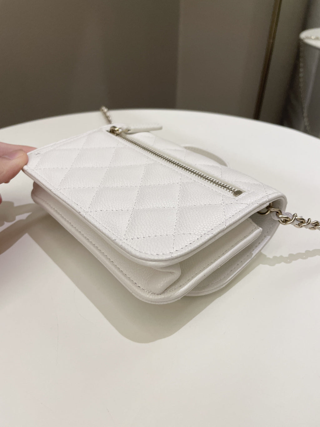 Chanel Business Affinity Clutch On Chain White Caviar