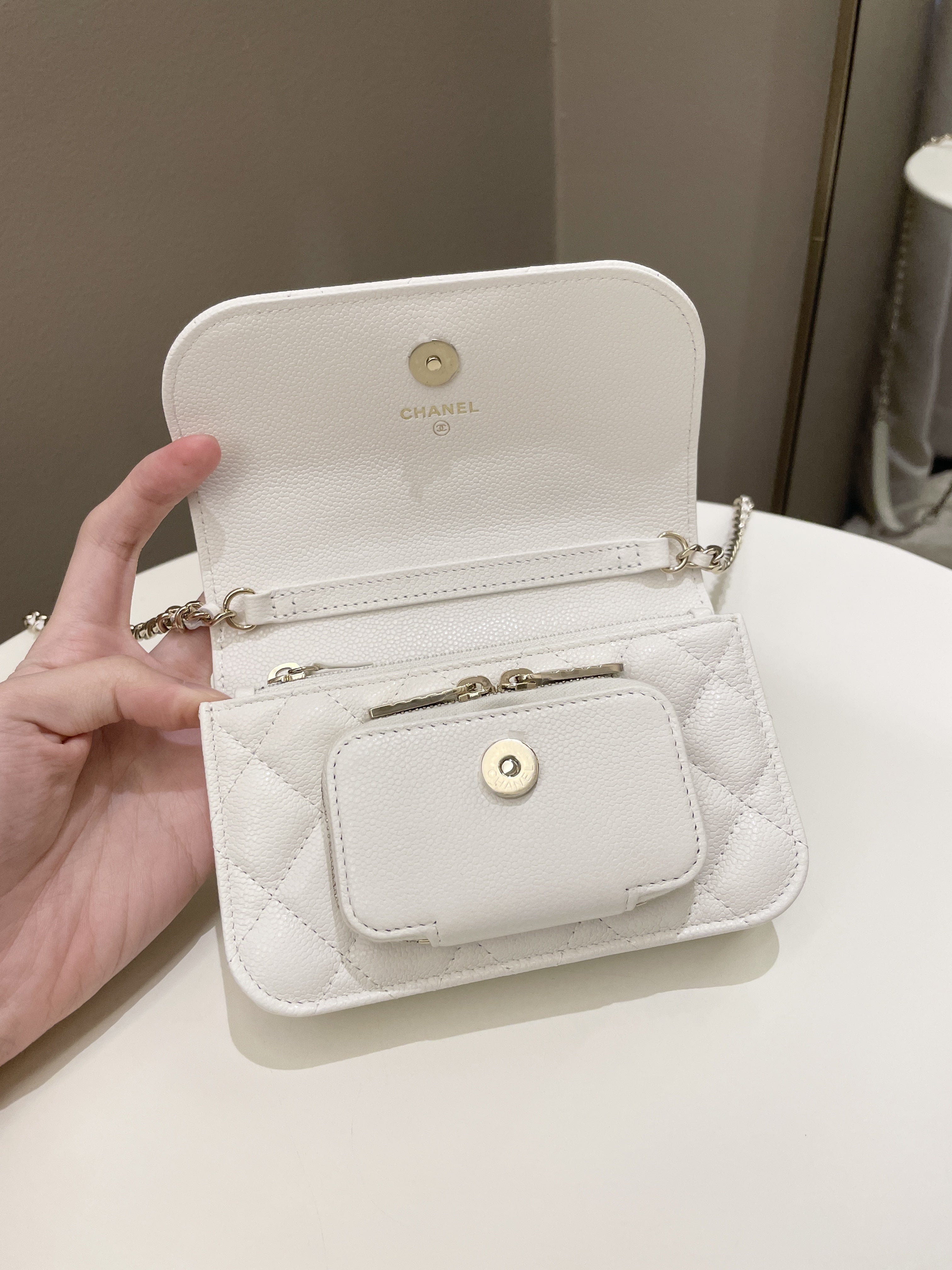 Chanel Business Affinity Clutch On Chain White Caviar