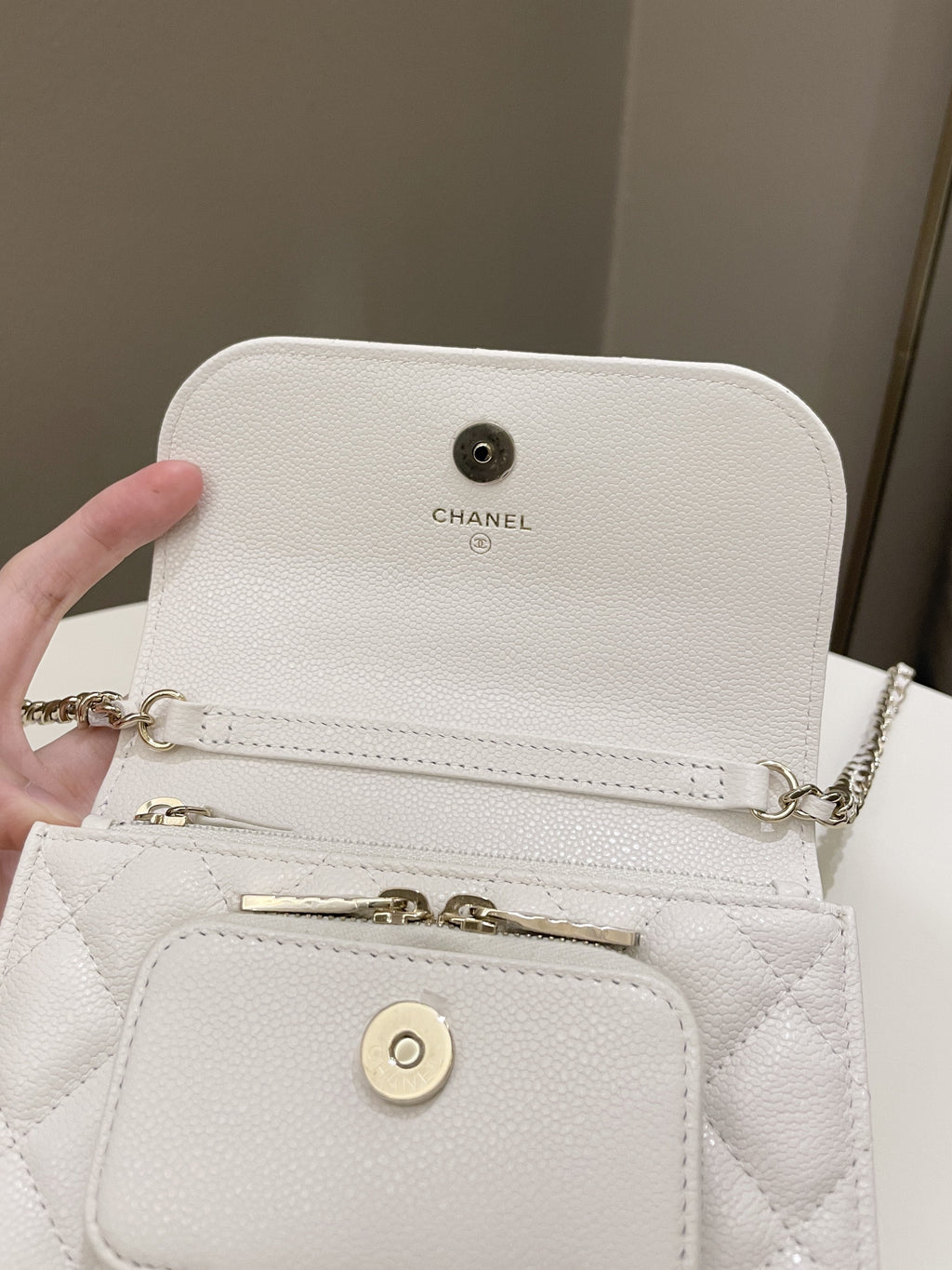 Chanel Business Affinity Clutch On Chain White Caviar