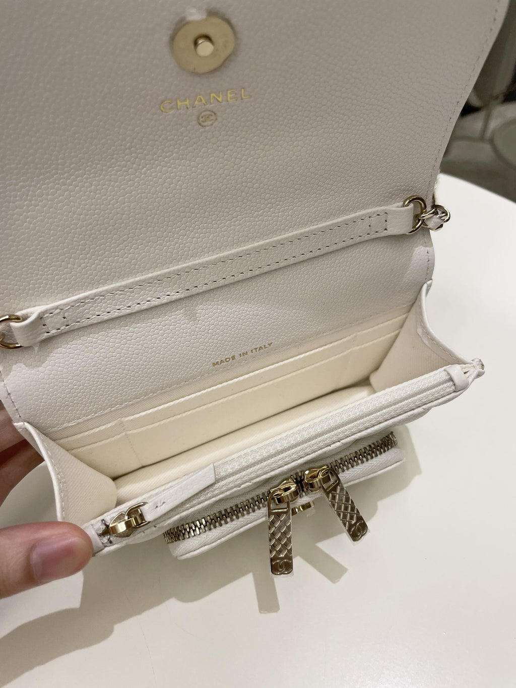 Chanel Business Affinity Clutch On Chain White Caviar