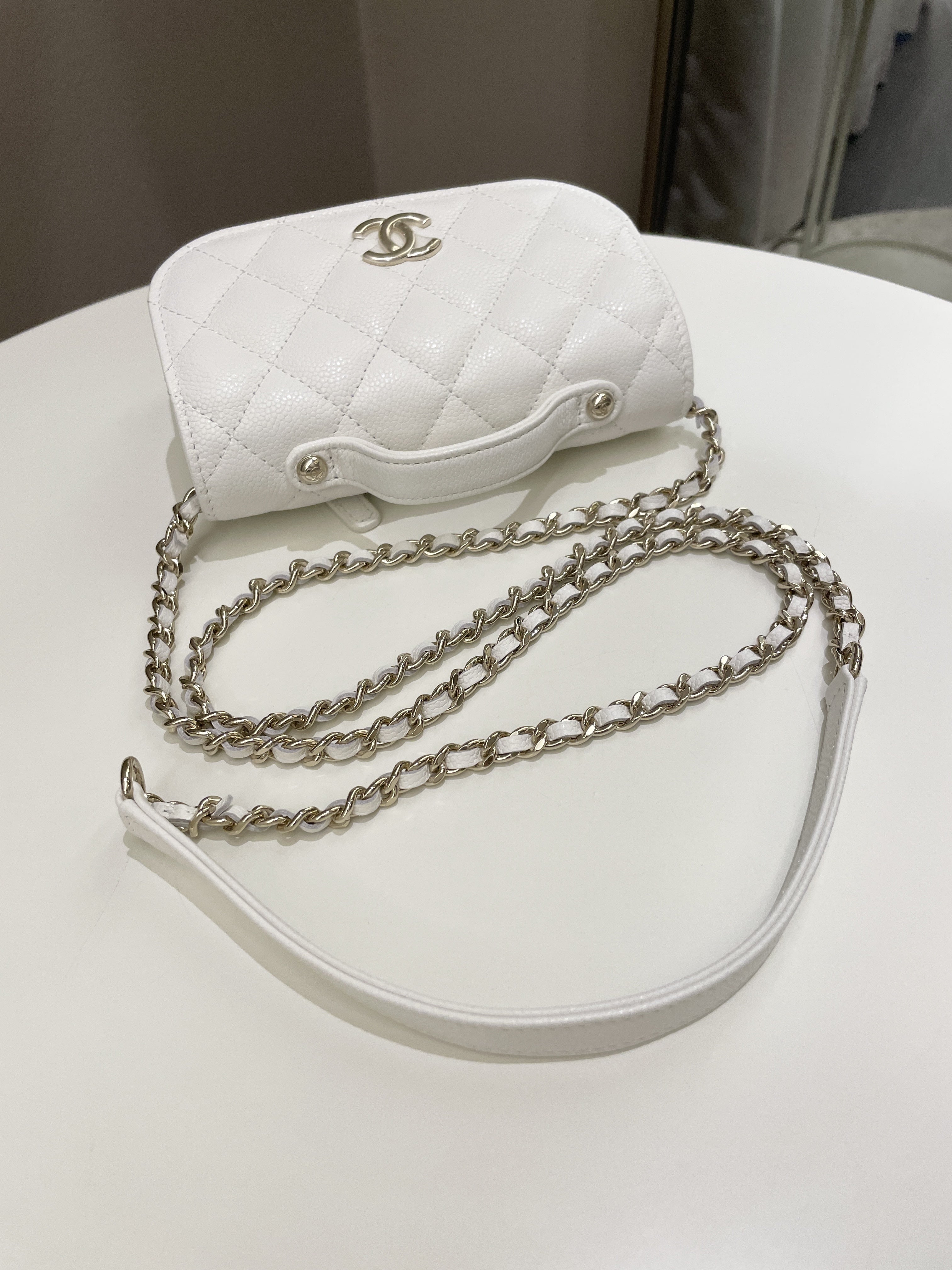 Chanel Business Affinity Clutch On Chain White Caviar