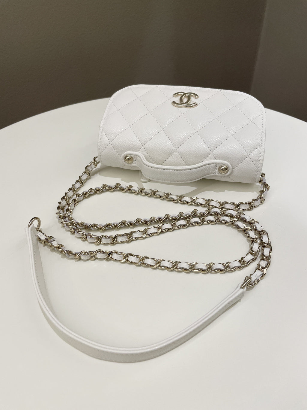 Chanel Business Affinity Clutch On Chain White Caviar