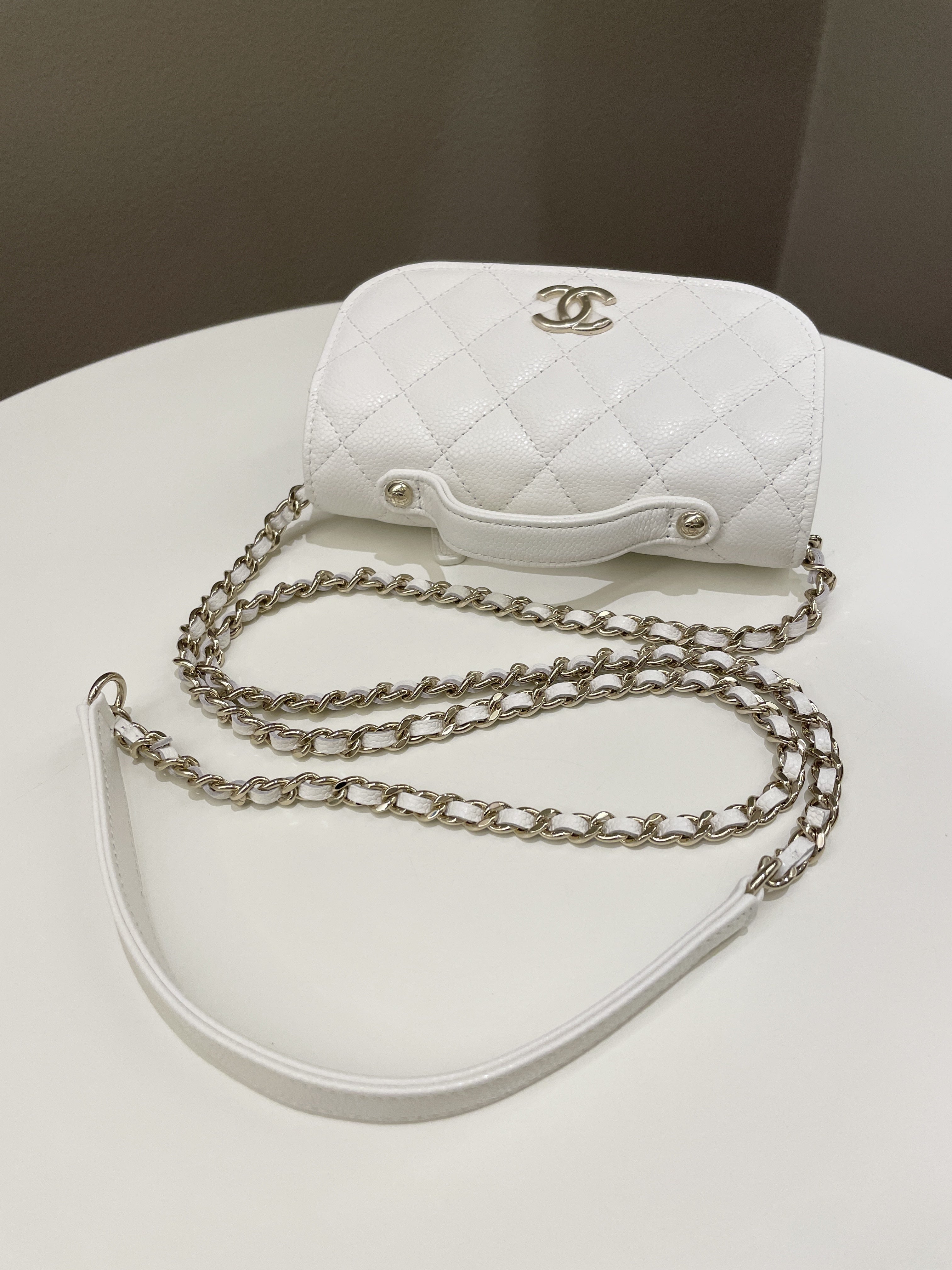 Chanel Business Affinity Clutch On Chain White Caviar